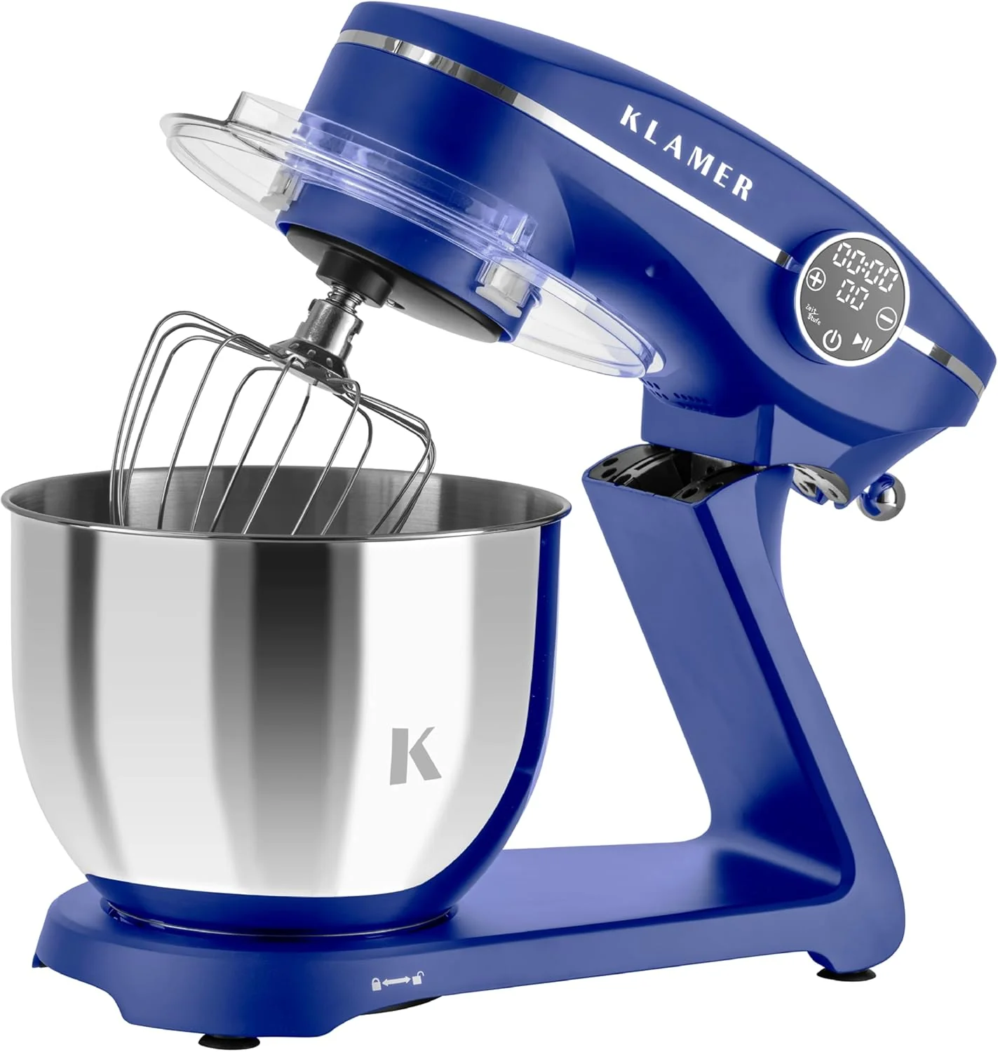 KLAMER Keukenmachine 1800W, Kneedmachine met 6 Liter RVS Kom, 10 Snelheidsstanden met Timer, Klopper, Deeghaak, Garde en Spatdeksel