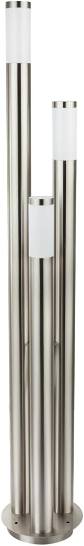 Moderne Wegeleuchte 3-flammig aus Edelstahl in Silber, Höhe 170cm