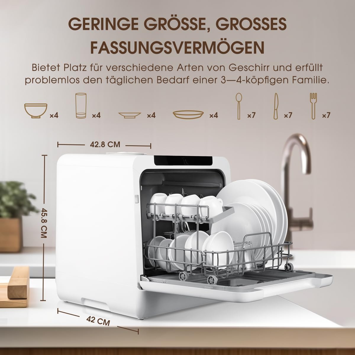 HAVA Tischgeschirrspüler, 8 Programme NEUES Modell, mini Spülmaschine mit Kindersicherung & Startverzögerung, 5L Wassertank für Wohnungen, Schlafsäle und Wohnmobile