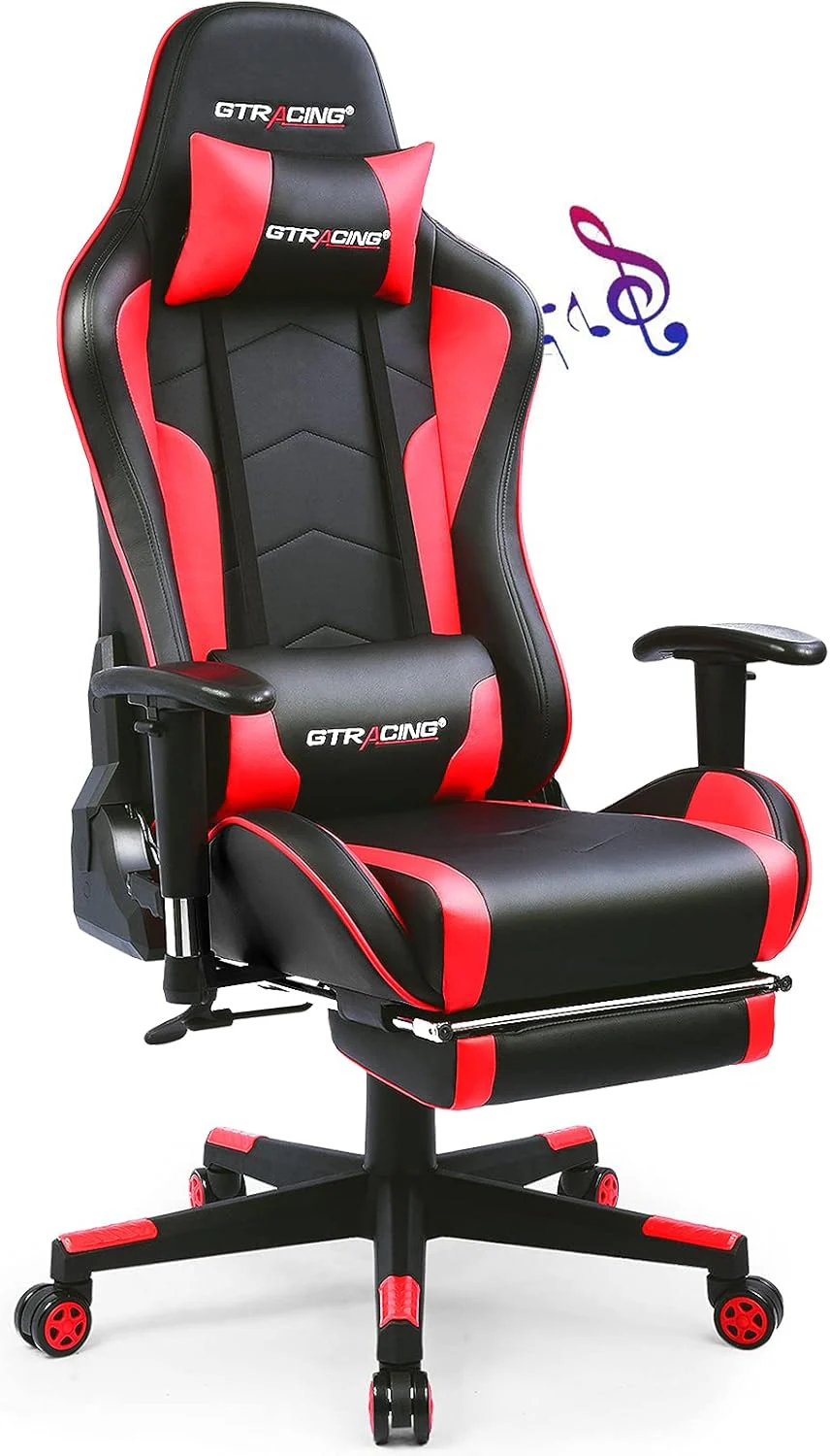 Gaming Chair with Footrest Speakers Video Game Chair Bluetooth Music