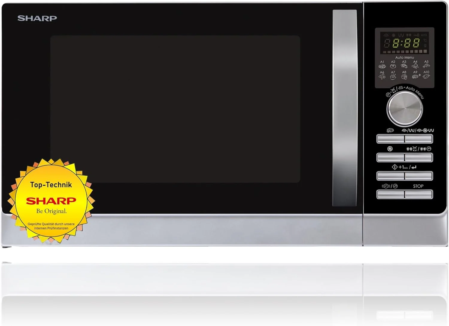 Sharp R843INW 4-in-1 magnetron met hetelucht, grill en convectie/ 25 L/ 800 W/ 1000 W infraroodgrill/ 2500 convectie/ 10 automatische programma's/ pizzaprogramma/ metalen draaiplateau (30 cm)/ zilver