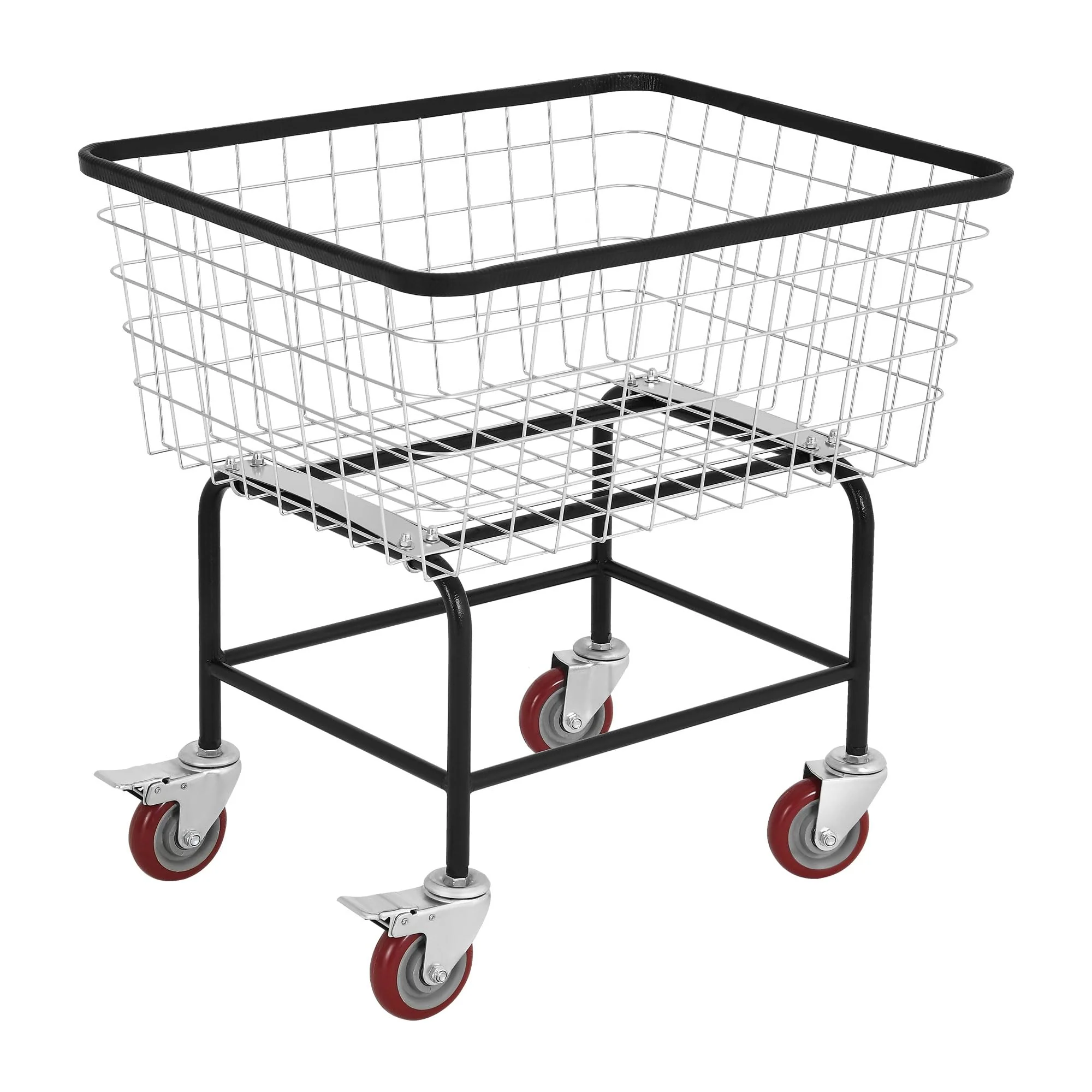 Wire Laundry Cart 4.5 Bushel. Rolling Laundry Basket with Wheels. Metal Commercial Wire Laundry Basket Cart with Galvanized Finish. Heavy Duty Large Steel Basket for Laundry Clothes Storage