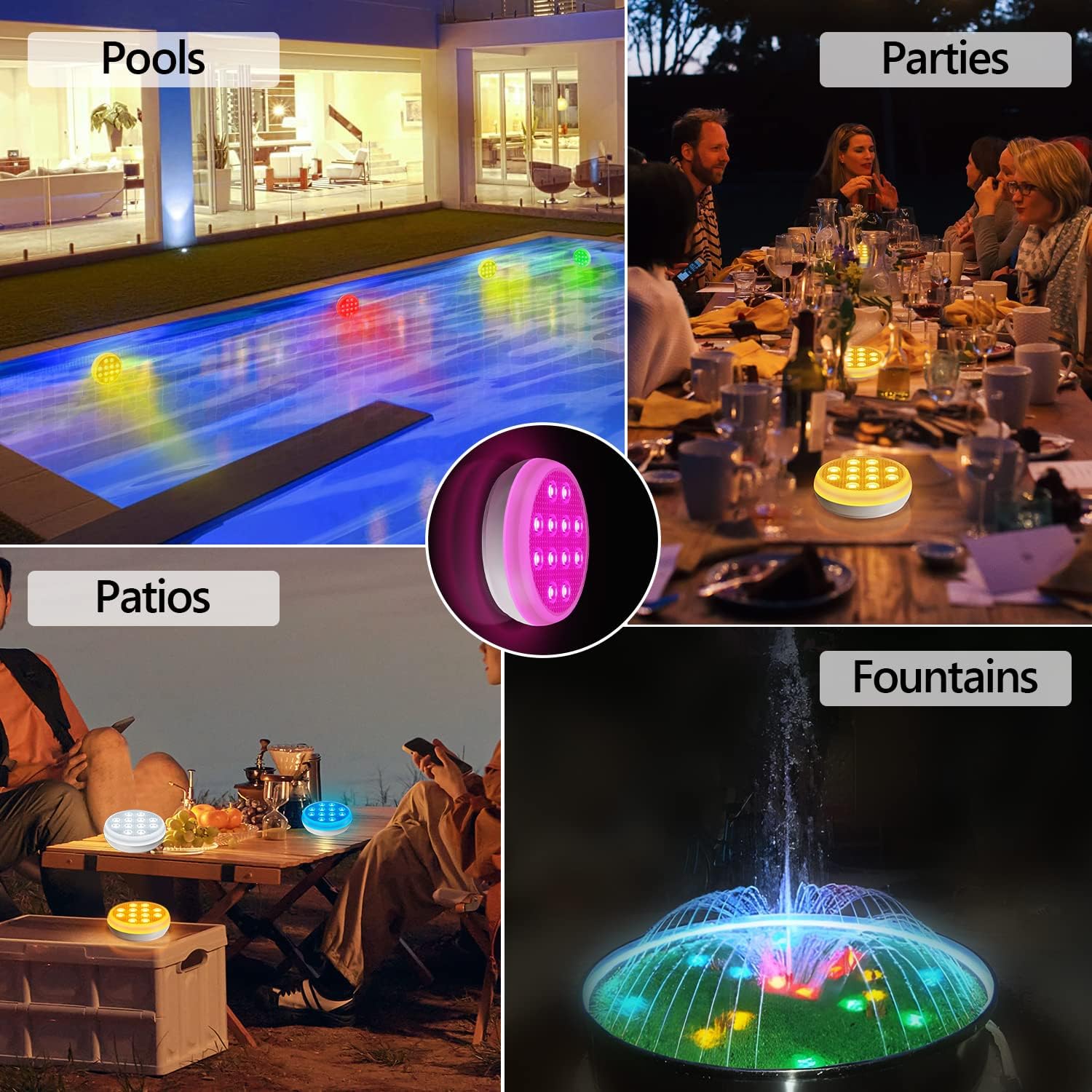 Pool-Lichter, wiederaufladbar, tauchfähige LED-Leuchten, IP68 wasserdichte Unterwasser-Lichter, 16 Farbwechsel, schwimmende Lichter mit Fernbedienung, Magneten, Saugnäpfen für Badewanne, Teich,