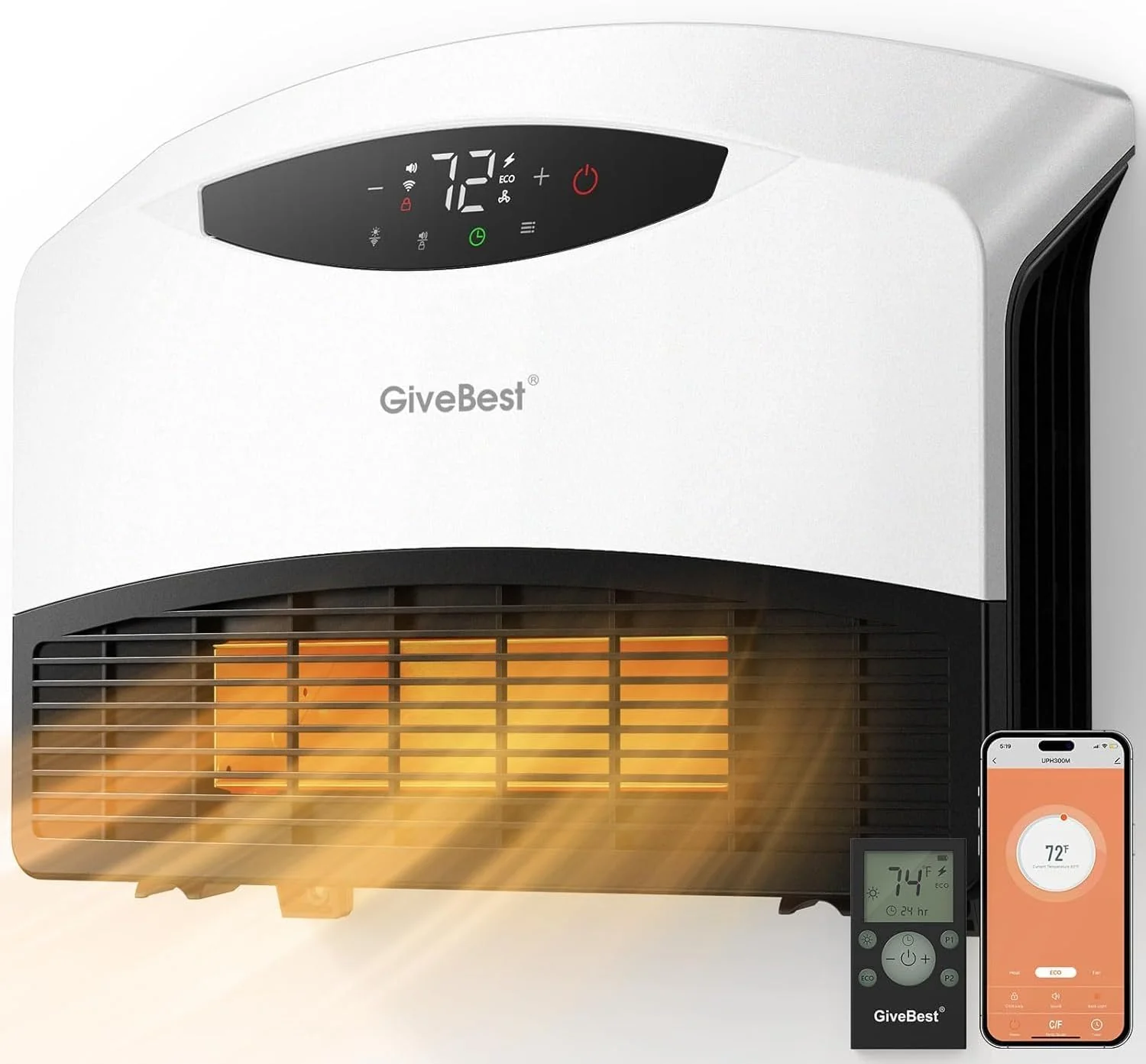 GiveBest Electric Wall Heater with WiFi and Remote Control, Floor or Wall Mounted Heater, Large Room Coverage, 3 Heating Modes, 1500W Fast Heating Space with Thermostat for Indoor Room Use