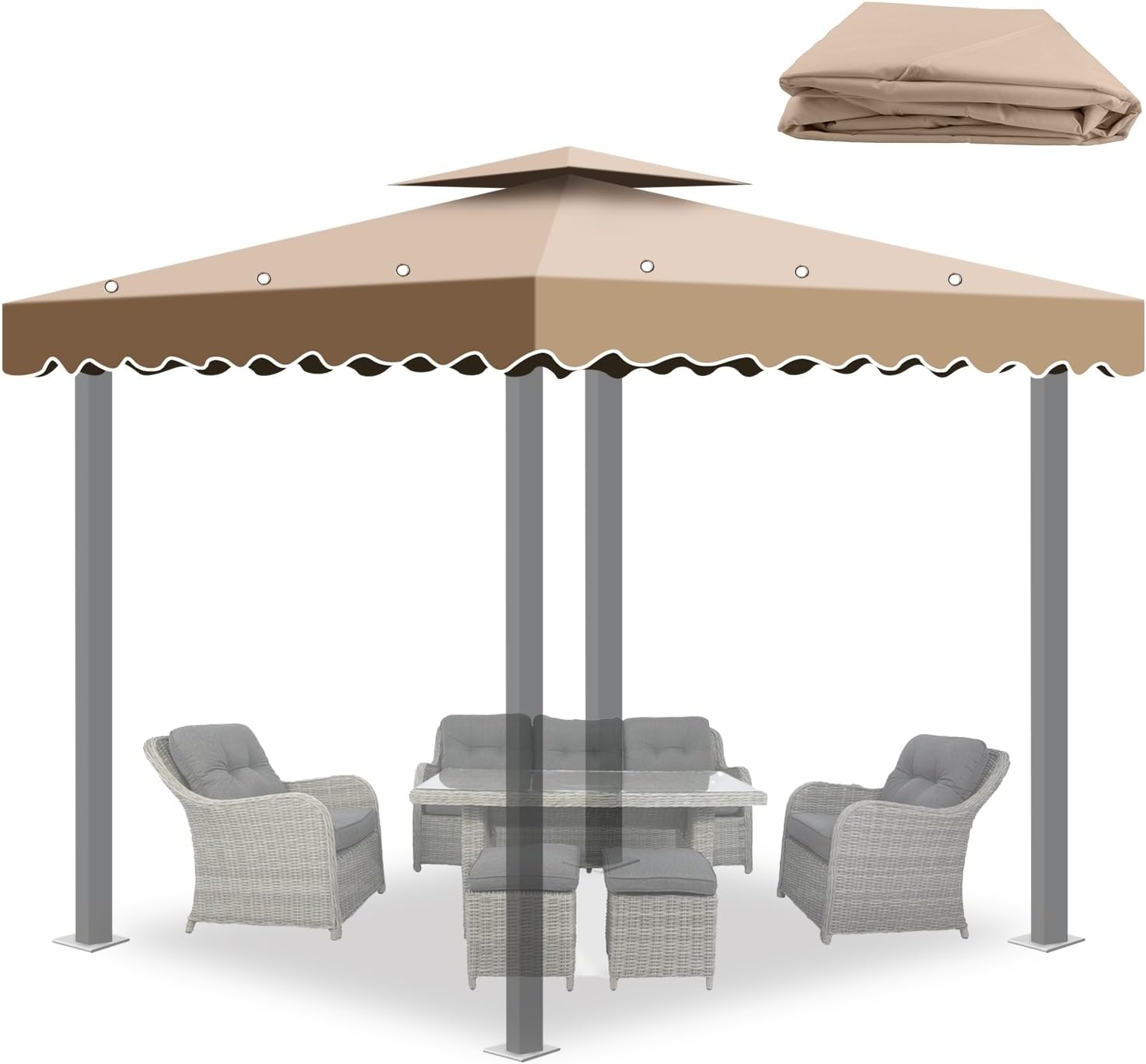 Telo di Ricambio per Gazebo 3x3 m, Copertura Impermeabile e Anti-UV, Tetto Ricambio per Gazebo in Poliestere 300D con Rivestimento PA per Giardino, Terrazza, Esterno