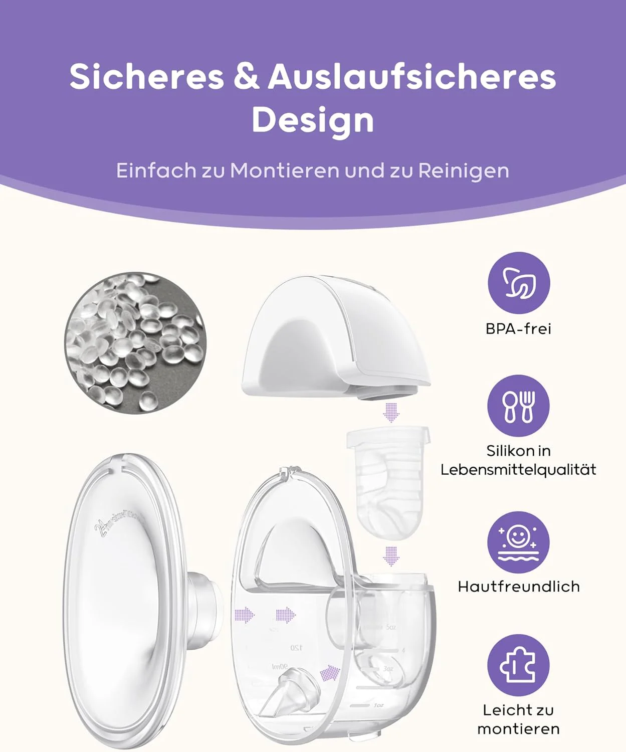 Nuliie Elektrische Borstkolf Draagbare S32, Handsfree Elektrische Borstkolf 4 Modi 9 Niveaus met 18/21/24 mm comfortabele flens, discreet, met reserveonderdelen inbegrepen (2 stuks, wit)