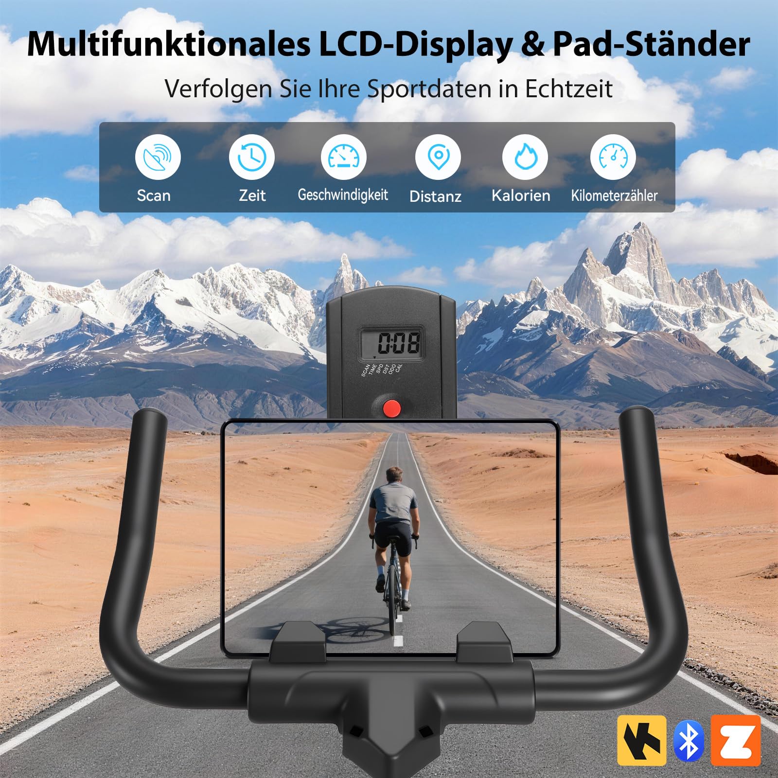 Heimtrainer Fahrrad mit Magnetwiderstand App-Kompatibilität LCD-Display 160 kg Tragkraft verstellbarer Sitz Tablet-Halter
