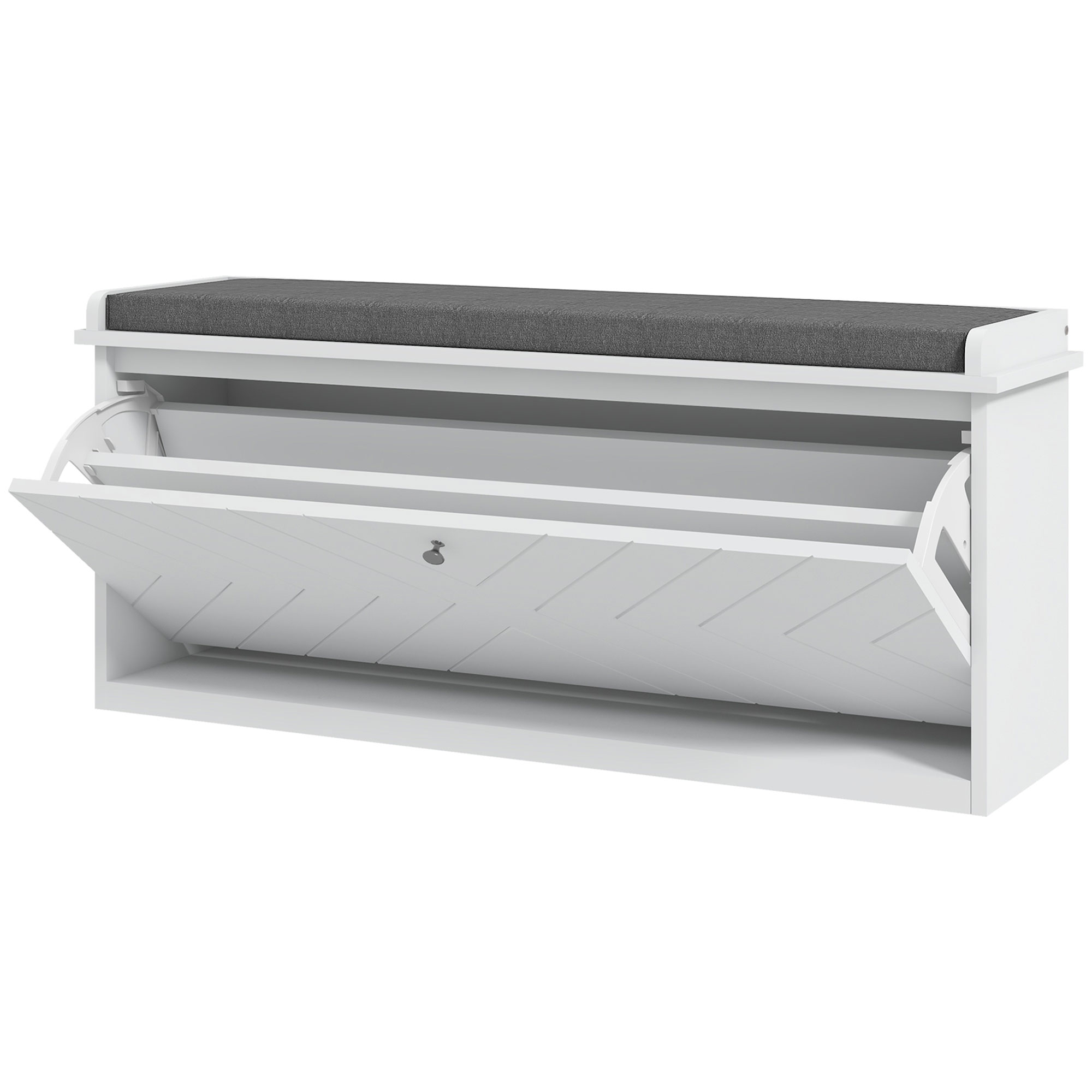 HOMCOM Schuhablagebank mit klappbarer Schublade, Sitzkissen und verstellbarem Regal, 100 x 26 x 44,5 cm, weiß