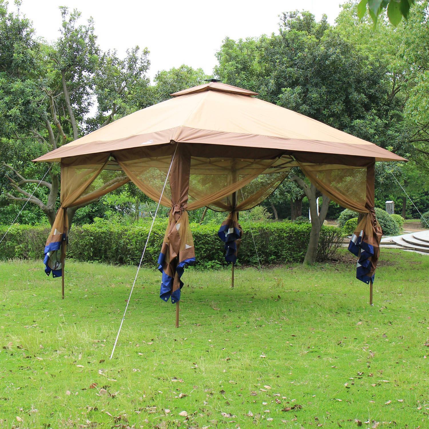 Suntime ST-1 Portable Popup Gazebo with Solar LED, Mesh Screen, Brown