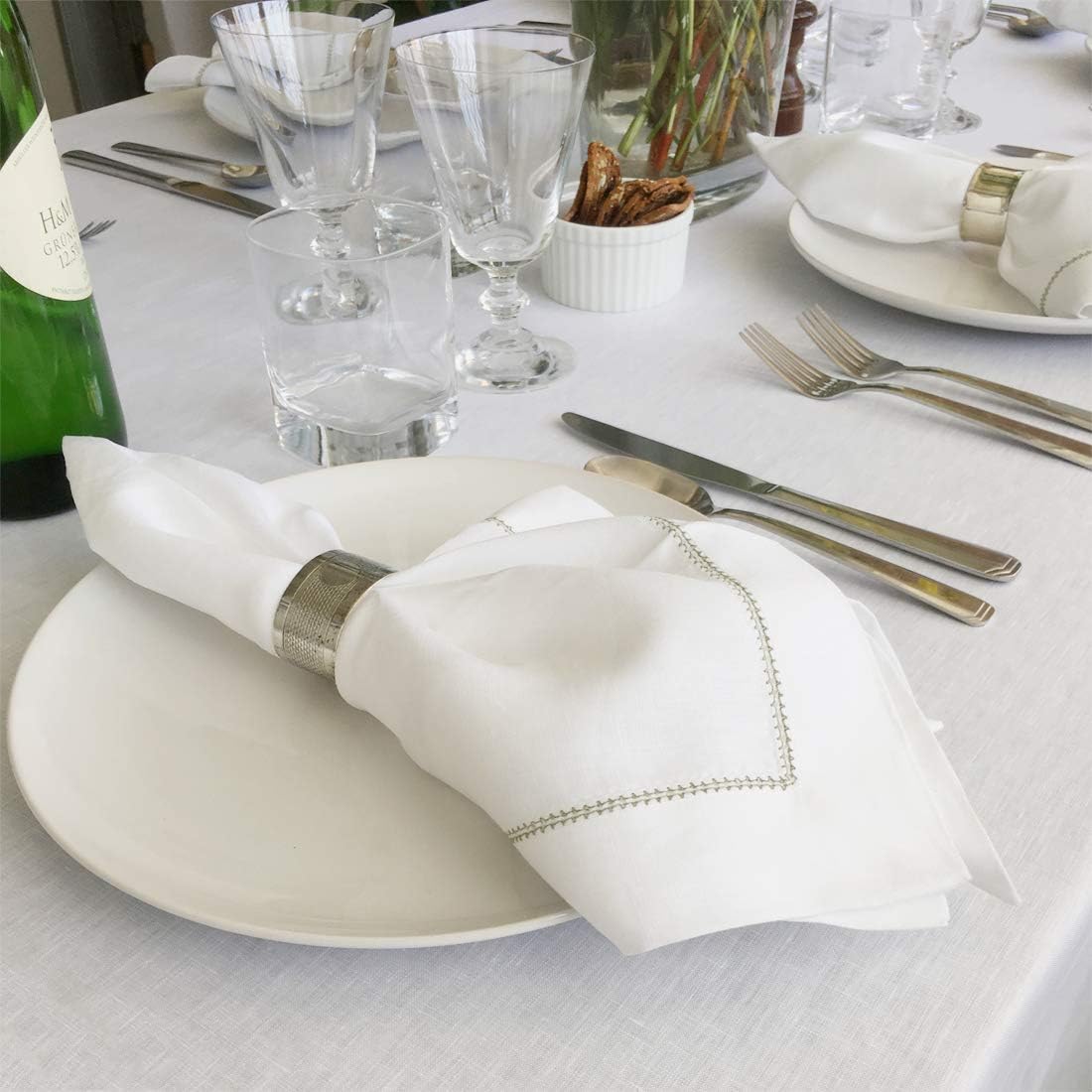 Huddleson White Linen 80” Round Tablecloth Luxury Italian Linen Circular 80 Inch Table Cloth Sewn in US