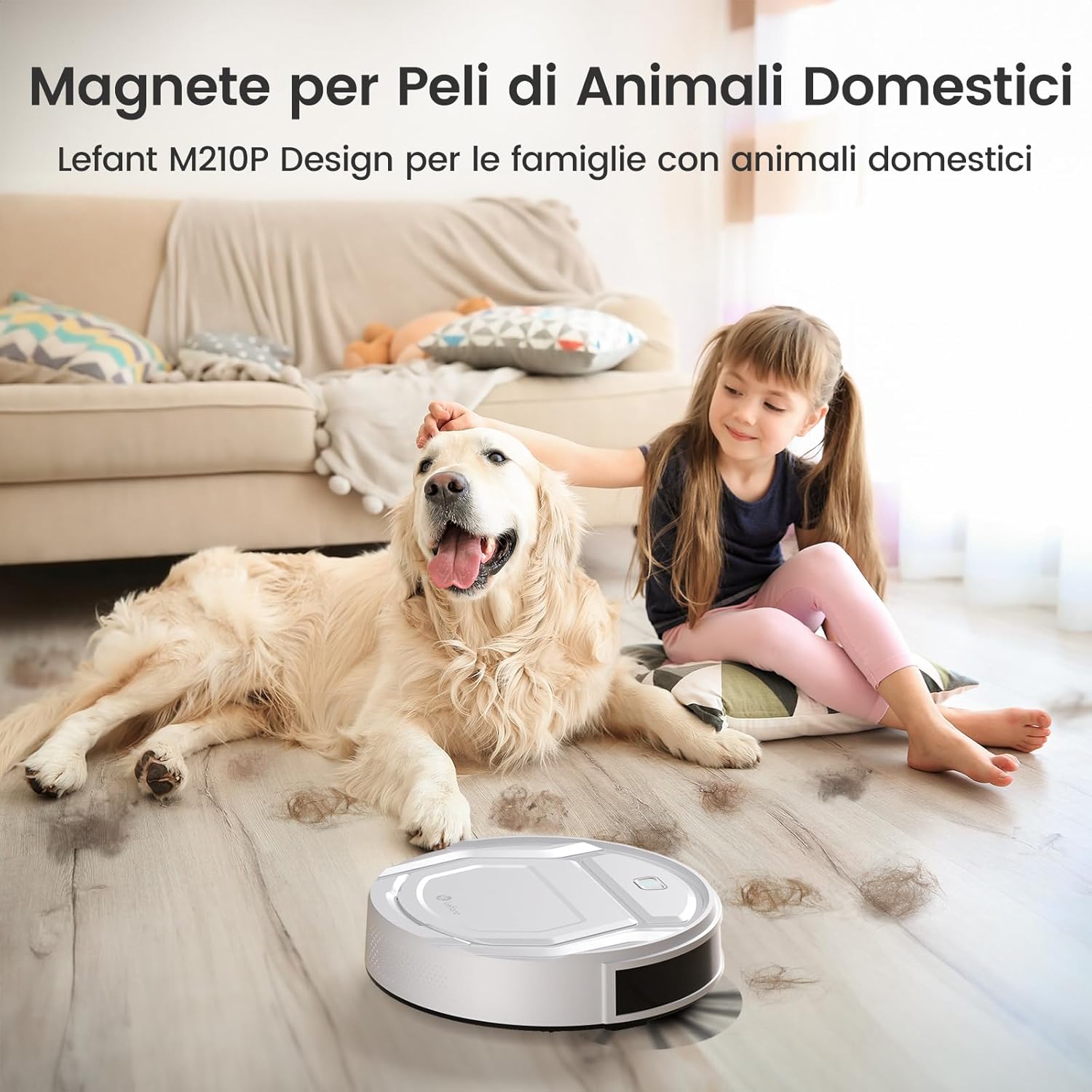 Lefant Robot Aspirapolvere con 2200Pa, Senza Grovigli,7,6cm Ultra Sottile,Autocaricante,Wi-Fi/App/Alexa,120 Minuti,6 Modalit脿 di Pulizia,Ideale per Peli di Animali Domestici,Pavimenti Duri M210-Pro