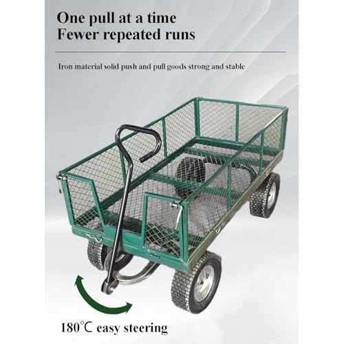 Carrello Da Giardino In Acciaio, Grande Capacità per Impieghi Gravosi con Sponde Rimovibili, Carrello Portattrezzi con Pneumatici E Maniglia Girevole A 180°. Carrello A Rete A Due Piani per L'azienda : Amazon.it: Giardino e giardinaggio