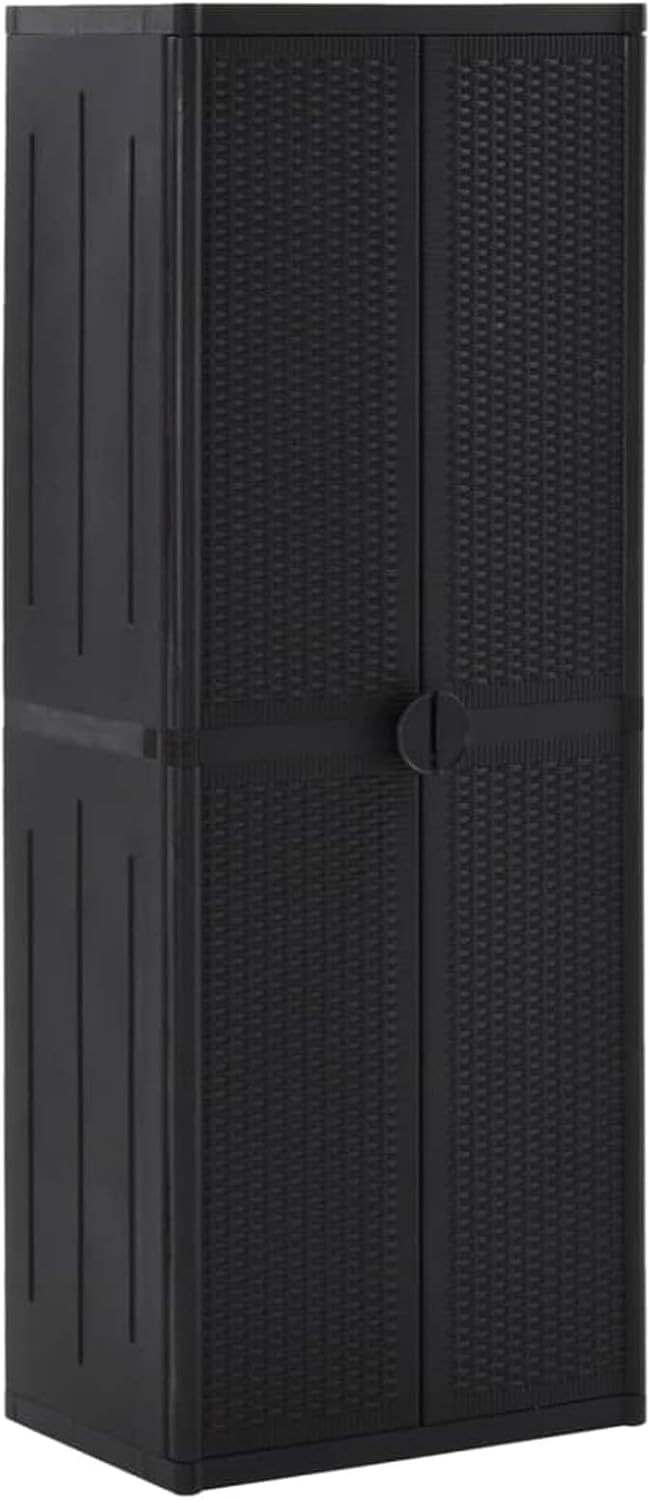 Garden Storage Cabinet Black 65x45x172cm PP Rattan Garden Furniture Outdoor Tool Organizer Storage Box for Patio Yard Dresser Patio Patio Patio Dresser Terrace Wardrobe 3329