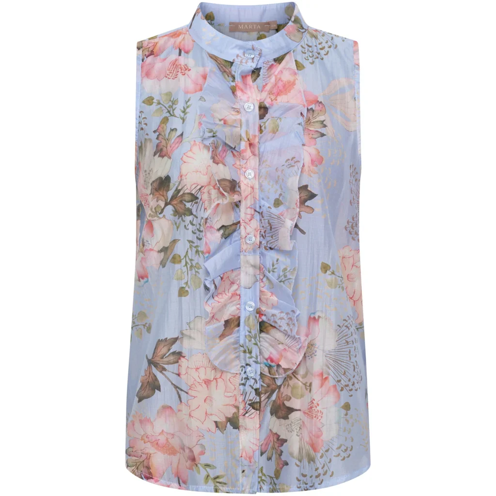 Raya Floral Ruffle Top �C Celeste | Women's Luxury Tencel Blouse