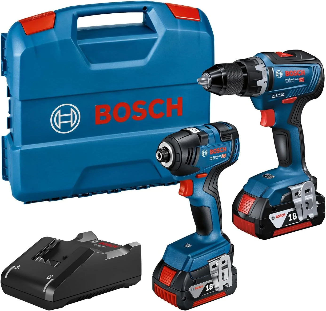 Bosch Professional Akkuschrauber, 4.0 Ah, 18 V, Blau/Schwarz/Rot, System Combo Kit: Akku Drehschlagschrauber GDR -200 + Akku