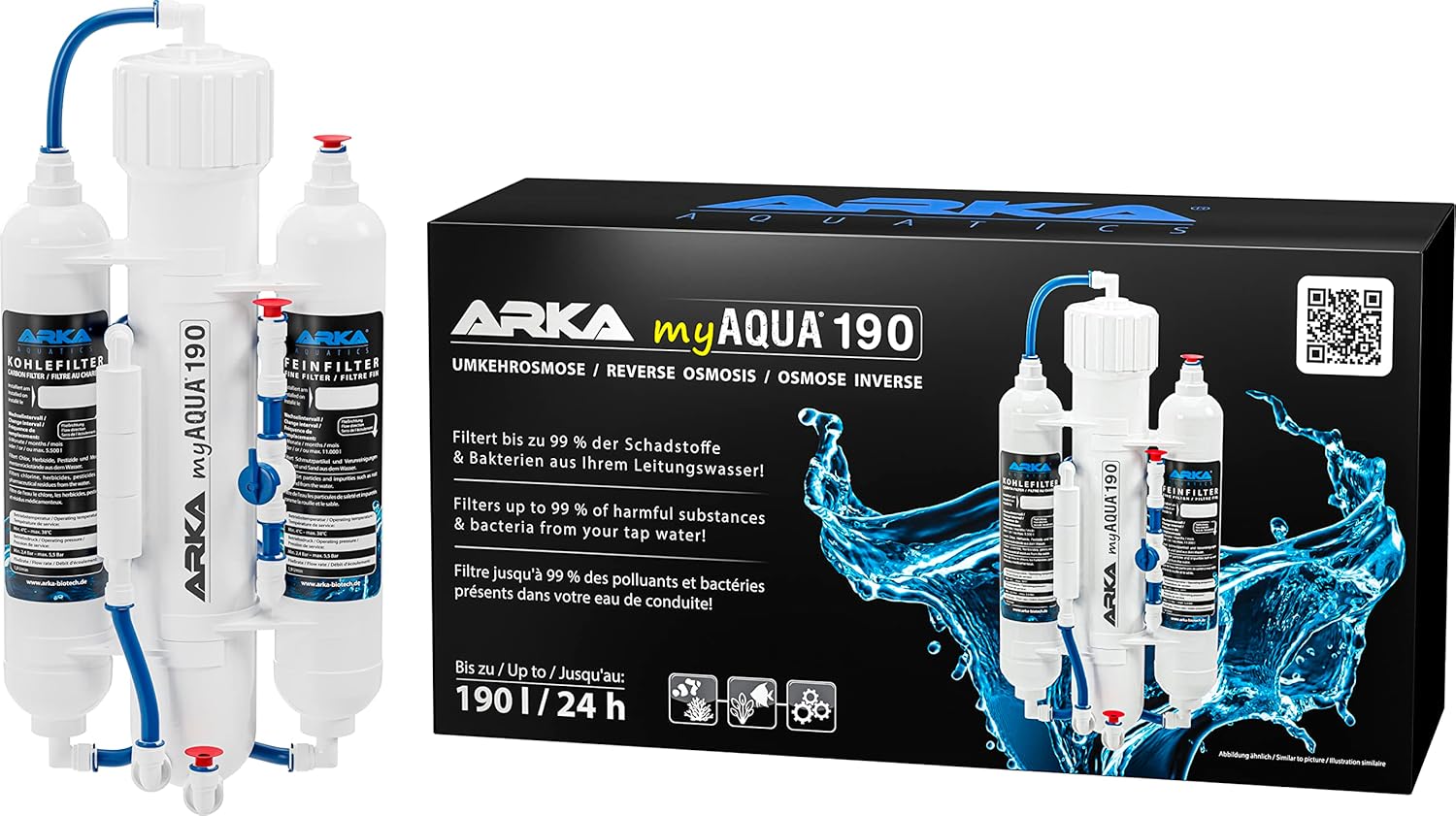 ARKA myAQUA 1900 Umkehrosmoseanlage 1900 L/Tag - Wasserfilter & Enthärtungsanlage, entfernt bis zu 99% Salze, Schadstoffe & Bakterien - Für Aquarien & Haushalt