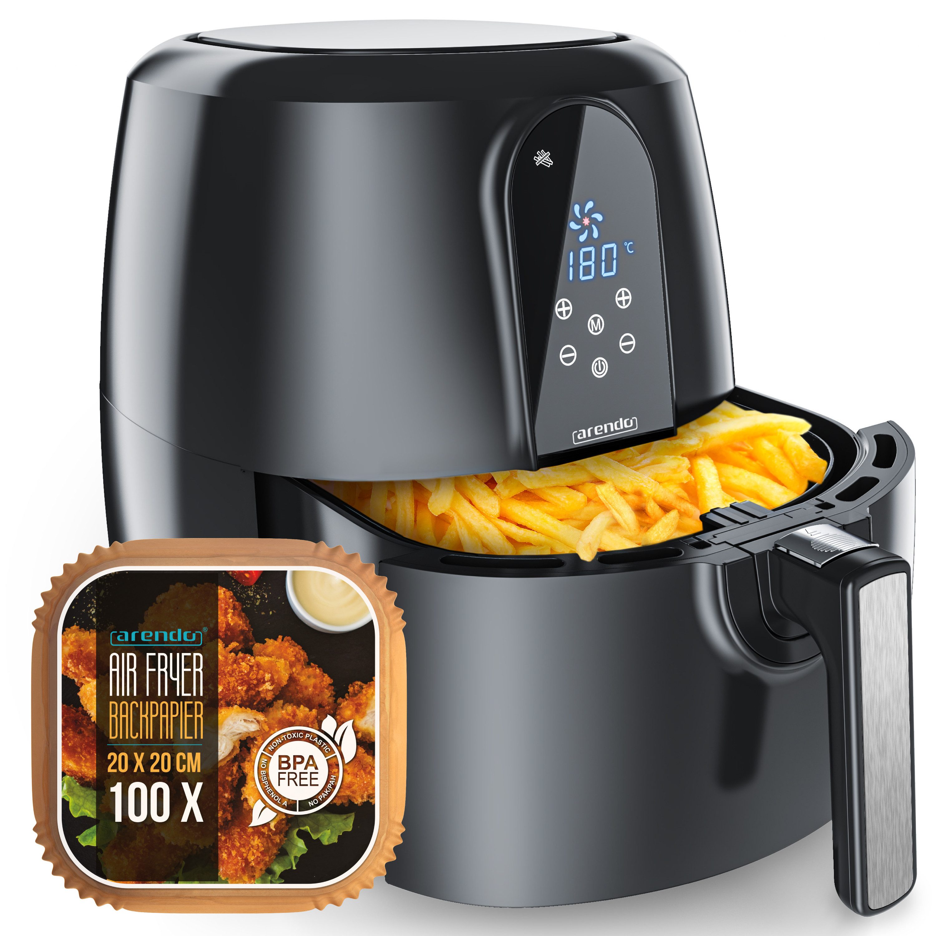 Heißluftfritteuse XXL Airfryer 5,2 Liter, bis 200 Grad, 3D Umluftsystem, Display