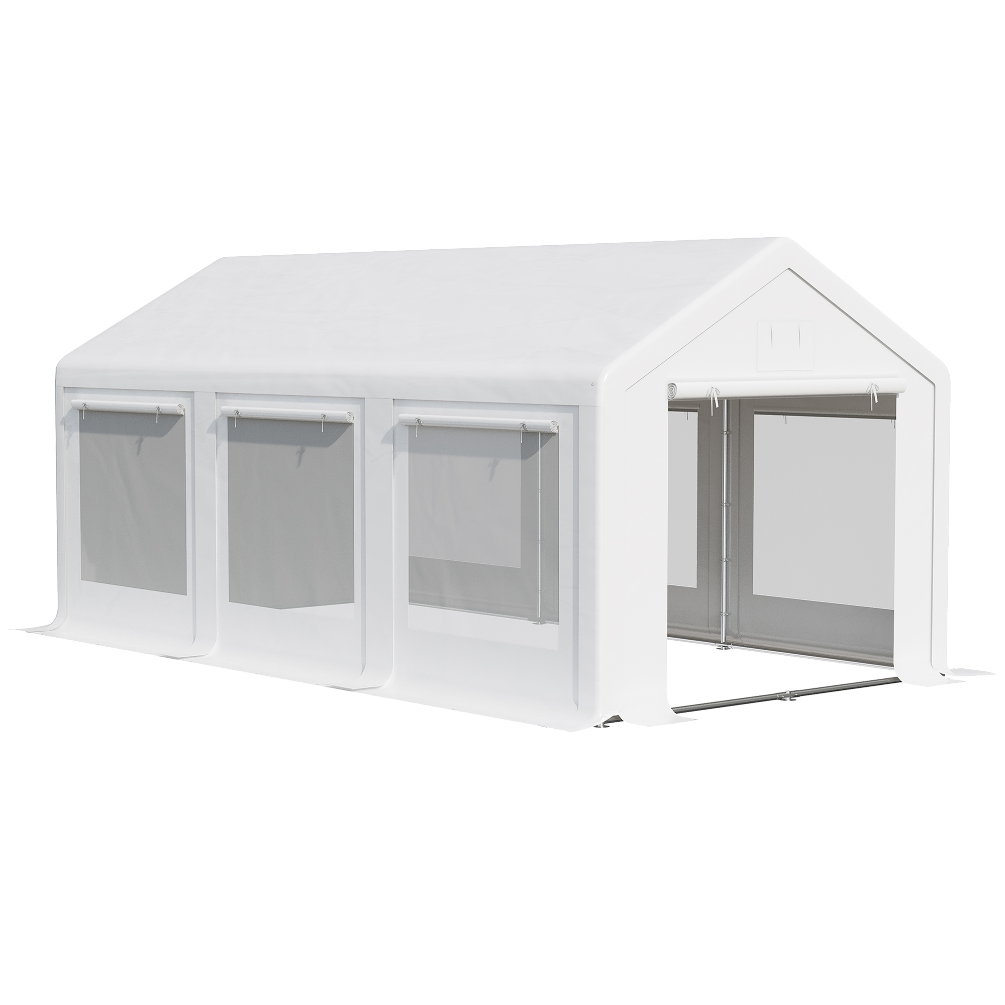 Outsunny Pavillon 6 x 3 m, Partypavillon, abnehmbare Seitenwände, mit aufrollbaren Türen + Fenstern, Weiß