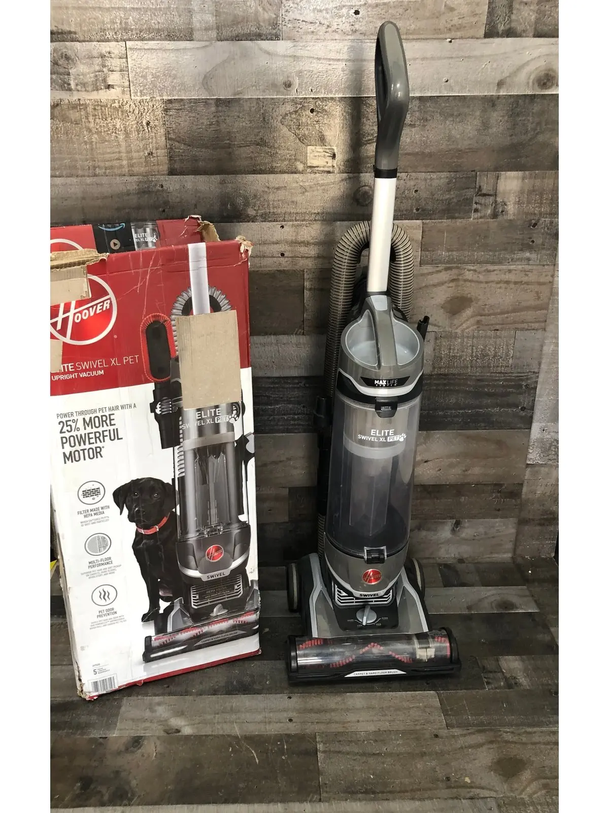 Hoover MAXLife Elite Swivel XL Pet Vacuum Cleaner with HEPA Media Filtration, Bagless Multi Surface Upright for Carpets and Hard Floors, UH75250, Grey, 16 lbs