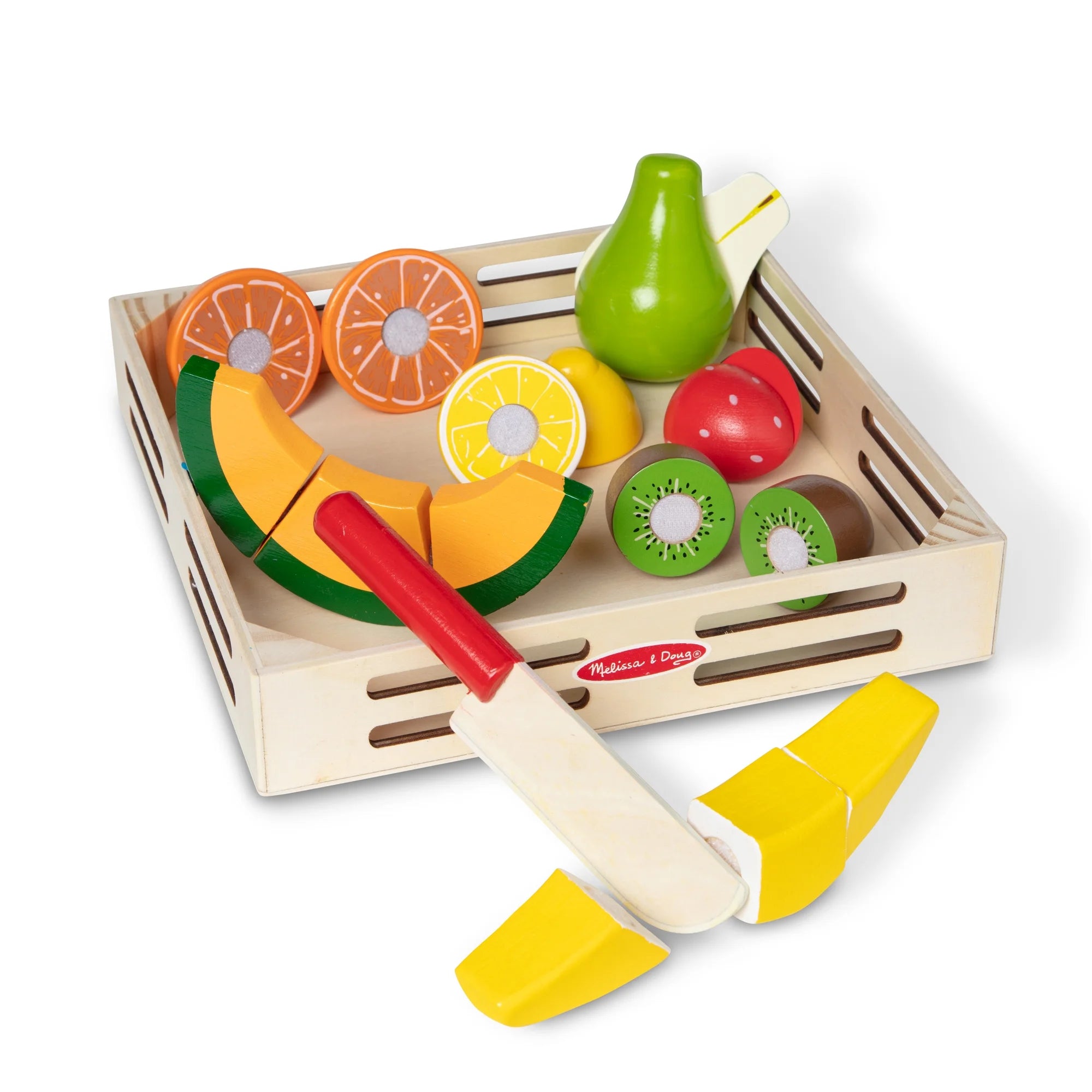 Melissa & Doug Cutting Fruit Set &ndash; Wooden Play Food Kitchen Accessory, Multi