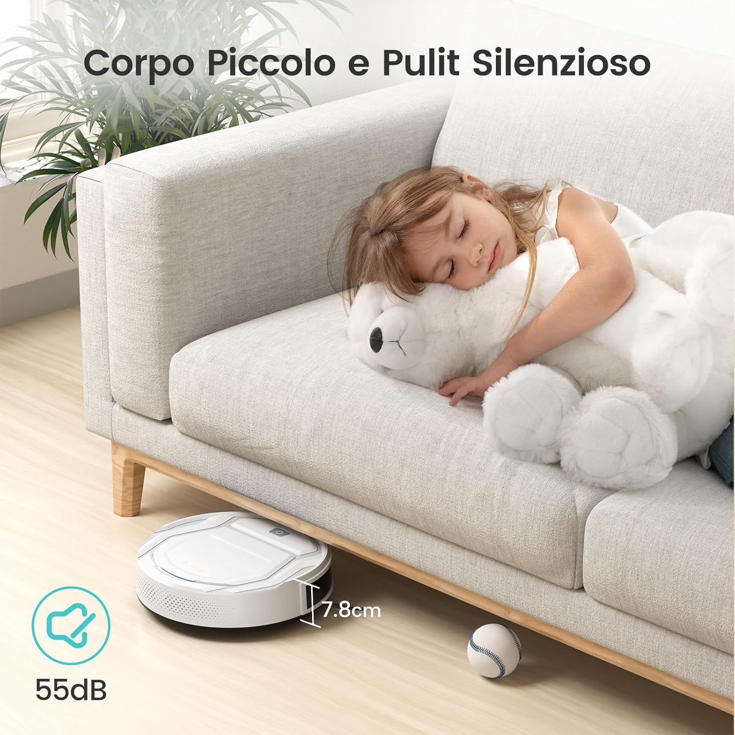 Lefant Robot Aspirapolvere con 2200Pa, Senza Grovigli,7,6cm Ultra Sottile,Autocaricante,Wi-Fi/App/Alexa,120 Minuti,6 Modalit脿 di Pulizia,Ideale per Peli di Animali Domestici,Pavimenti Duri M210-Pro