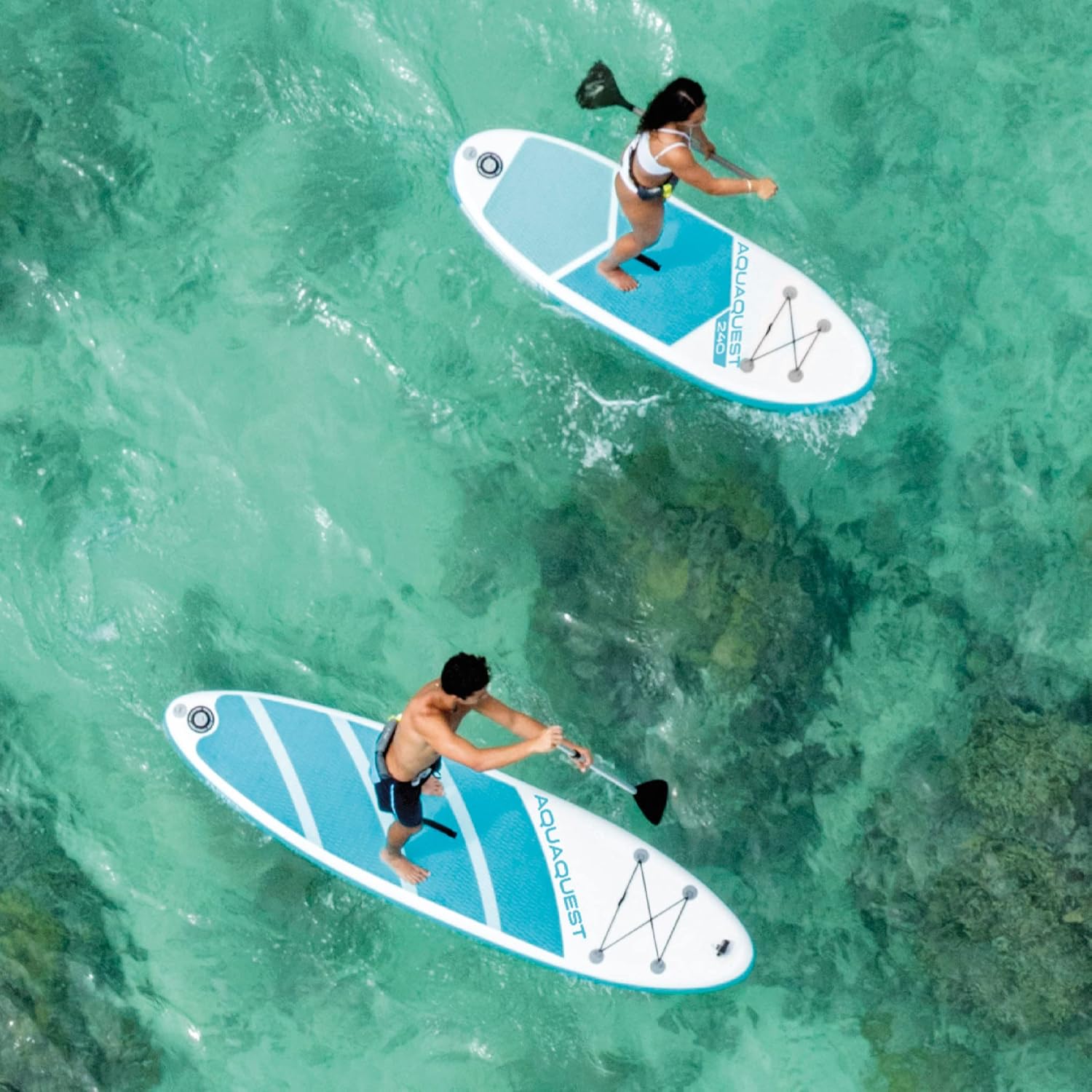 Intex 68242NP - Aqua Quest 320 SUP Gonfiabile, con Pompa Manuale e Remo da 216 cm, PVC, Multicolore, 320x81x15 cm