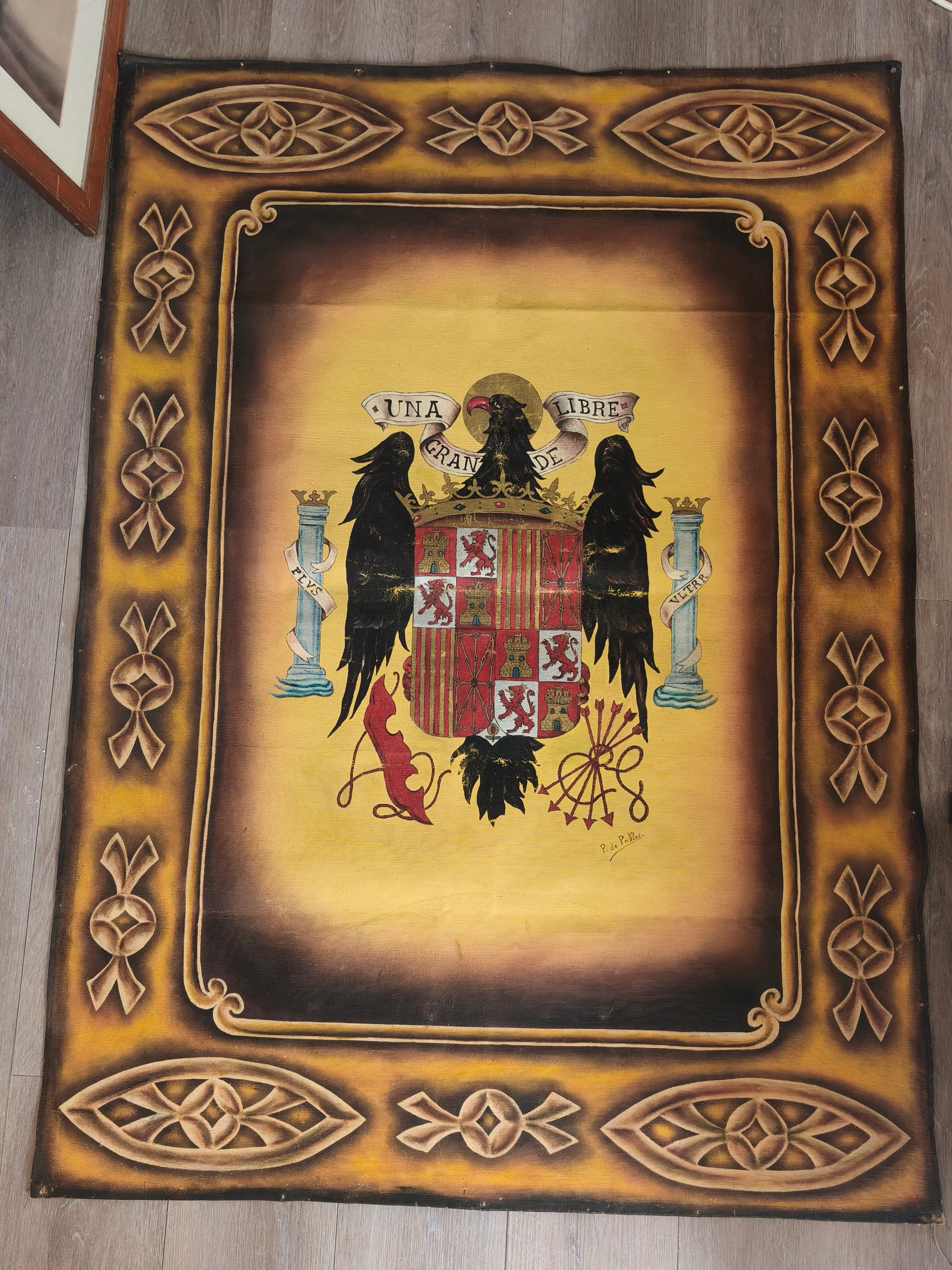 Tapiz Pintado Aguila de San Juan. Escudo Espa?a Franco.