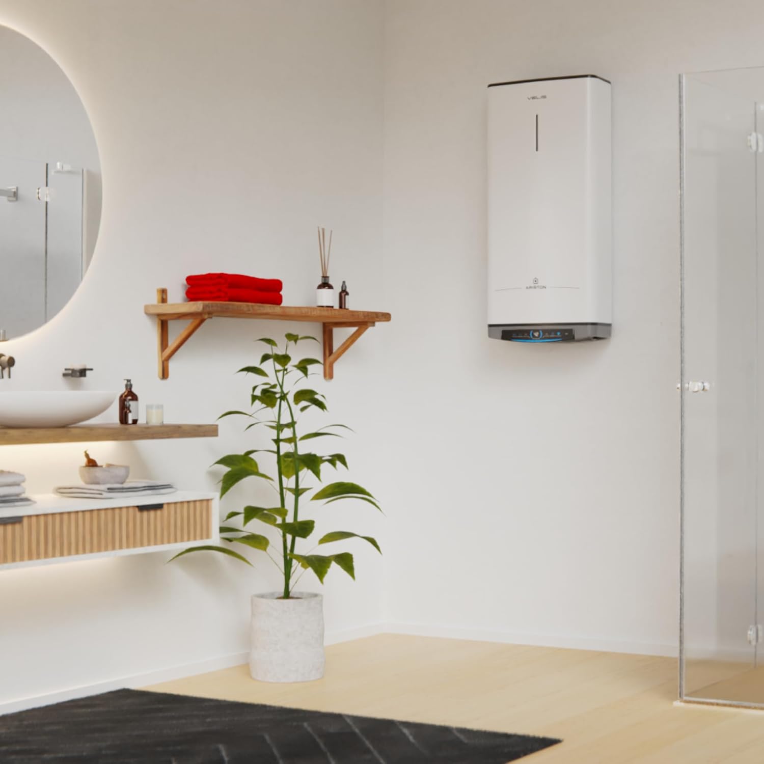 Ariston Velis Dune Wifi - Scaldabagno Elettrico 50 Litri Verticale e Orizzontale 275x506x776 - Boiler Elettrico 2 Serbatoi, Funzione ECO-EVO e Check Temperatura Remoto, Classe B, Compatibile con Alexa