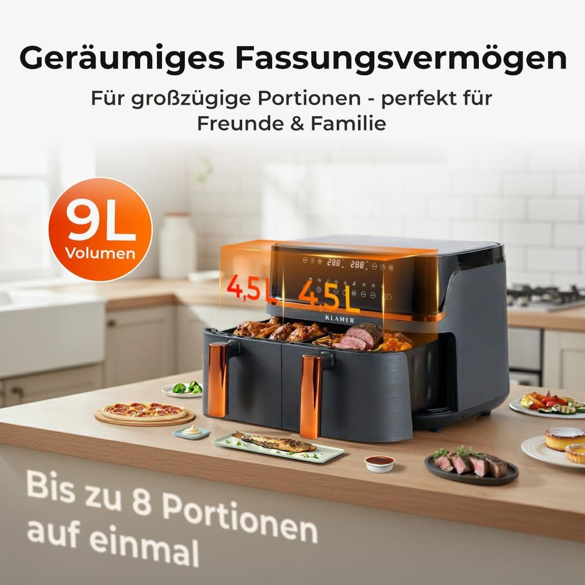 Heißluftfritteuse Heißluftfritteuse Duo 9 L – Doppelkammer Airfryer mit 2 Körben