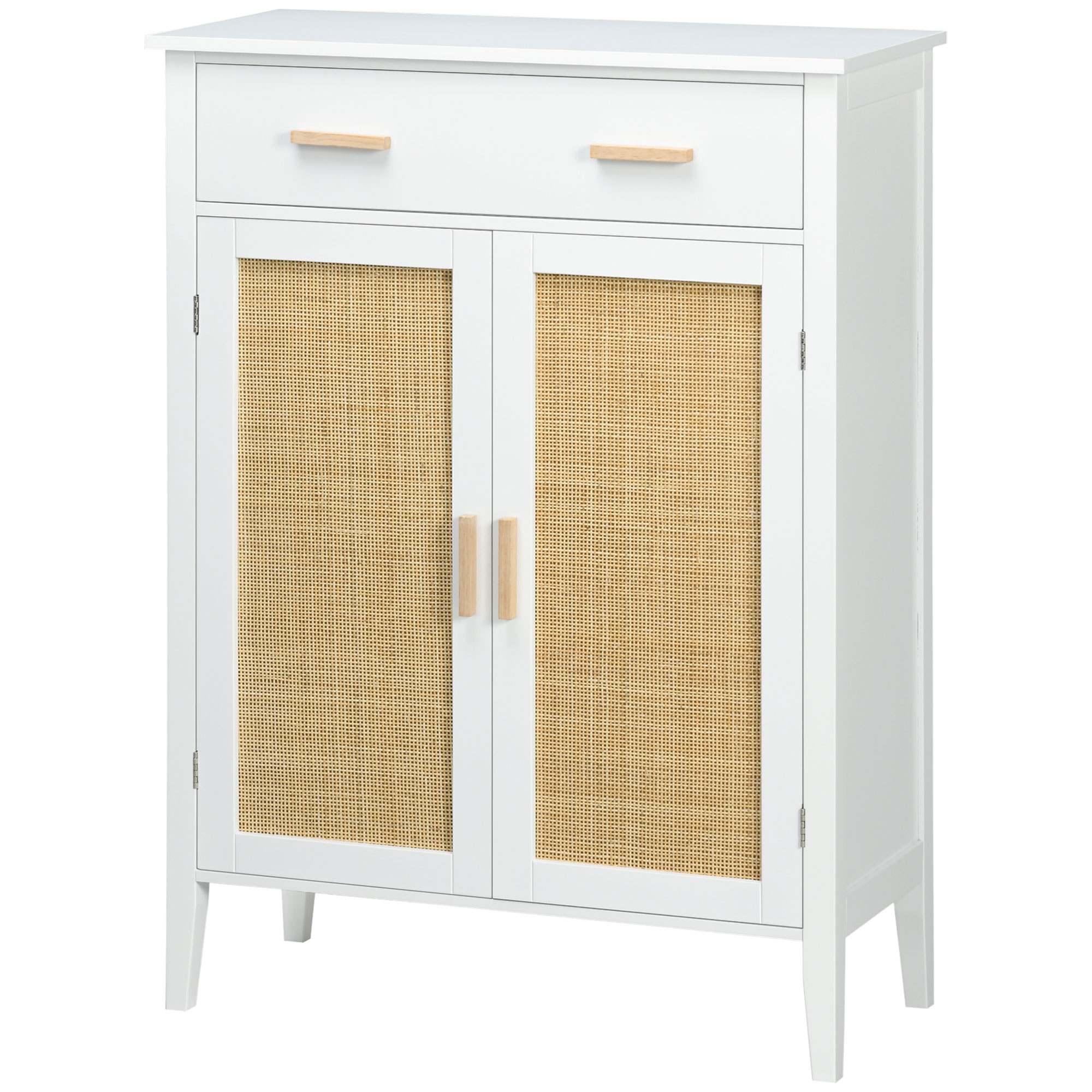 HOMCOM Schuhschrank Aufbewahrung mit 2 Türen in Flechtoptik Schublade 80 x 35 x 110 cm weiß