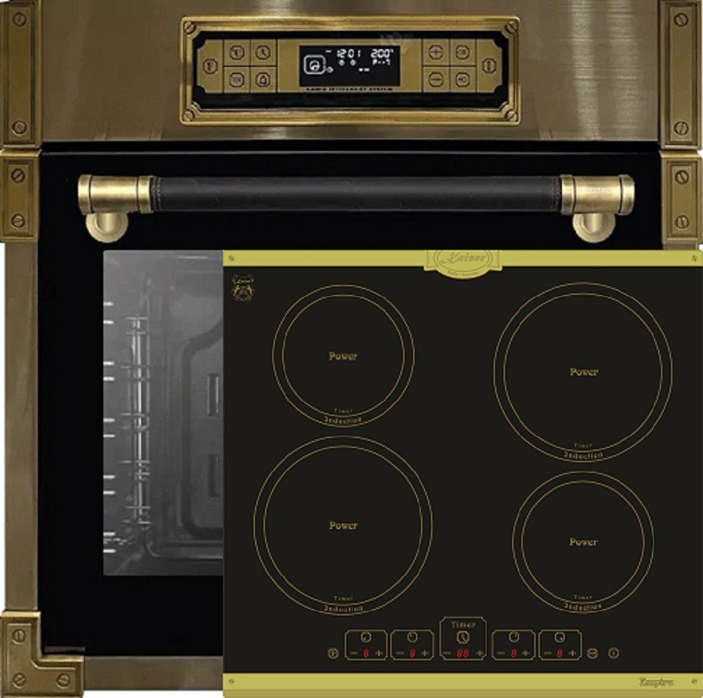 Backofen-Set Herd Set Autark Retro Einbau Backofen Elektro, 80 L mit Induktionskochfeld Autark 60 cm 4 Zonen mit Booster EH 6726 AD+KCT 6195 IEm.