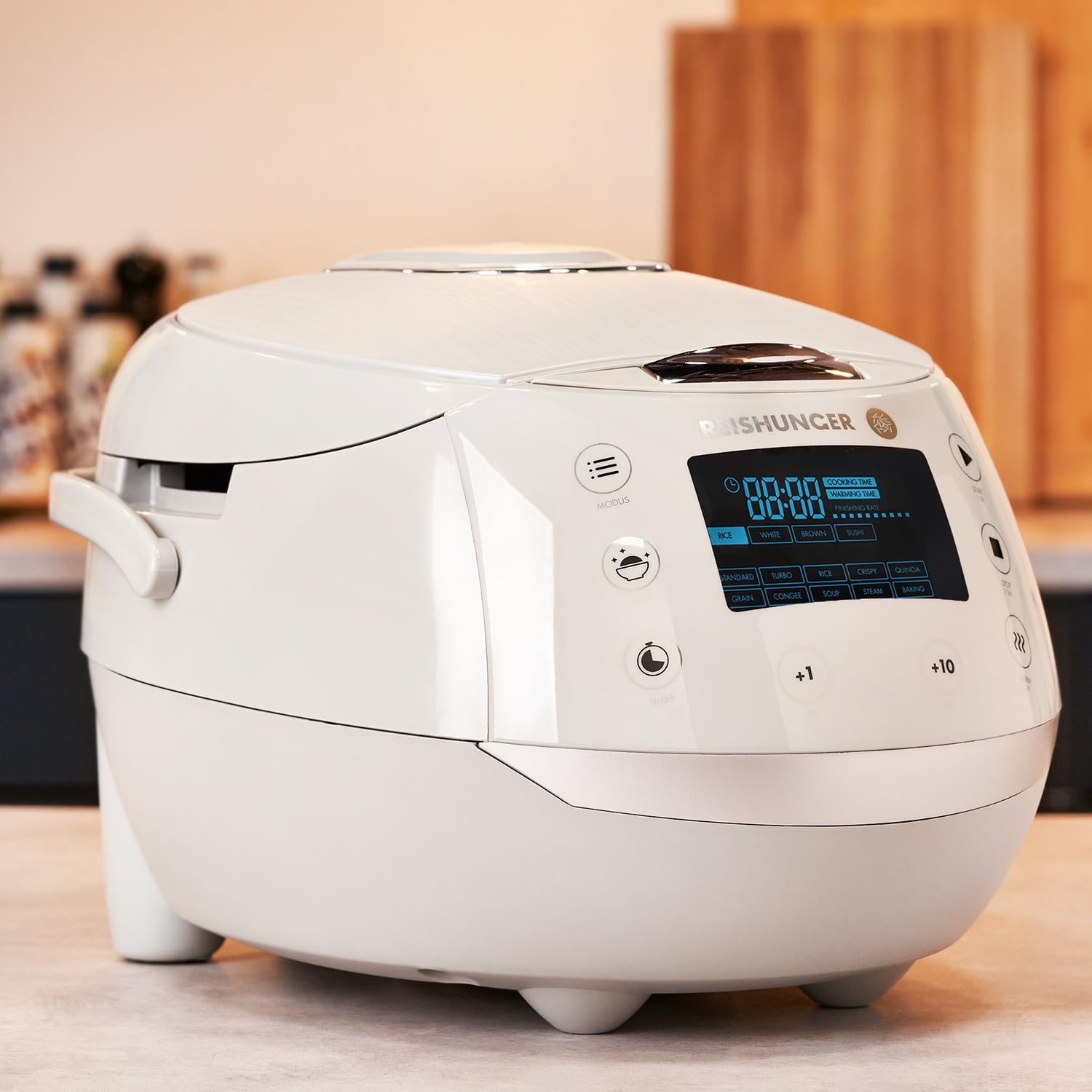 REISHUNGER Digitaler Reiskocher & Dampfgarer Schwarz | 1,5 L bis 8 Personen | Warmhaltefunktion, Timer & Premium Innentopf | Multikocher, 12 Programme, 7-Phasen-Technologie