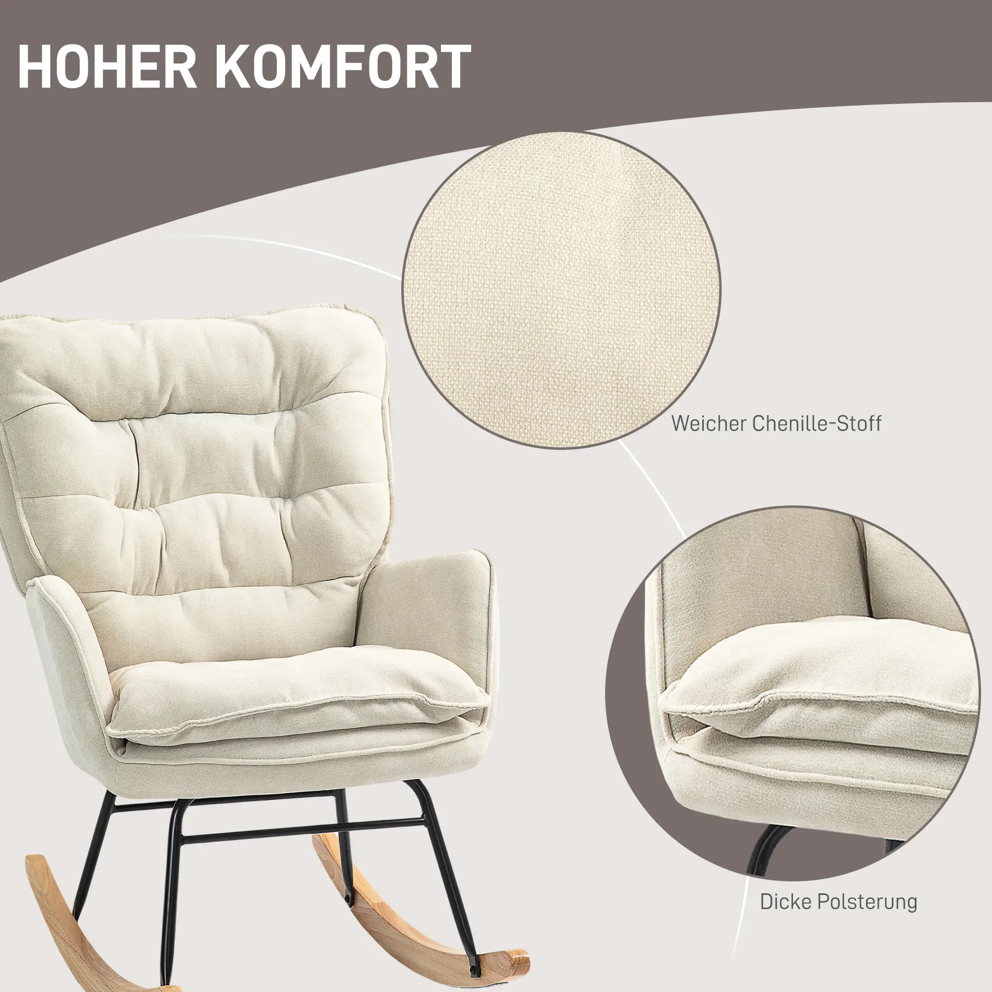 HOMCOM Schaukelstuhl Schwingsessel Chenilleoptik luxuriöser Komfort