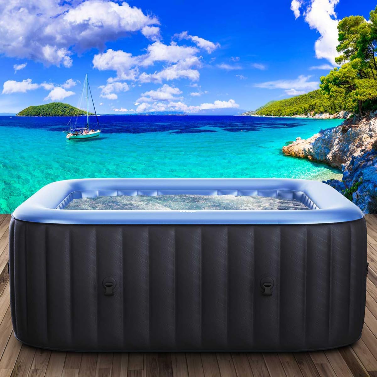 BRAST Whirlpool aufblasbar MSpa | 4-8 Personen | viele Modelle rund und eckig | Ø 125-224cm | In-Outdoor Pool | bis zu 144 Massagedüsen | inkl. Aufblasfunktion Abdeckung Timer Heizung | Tekapo4