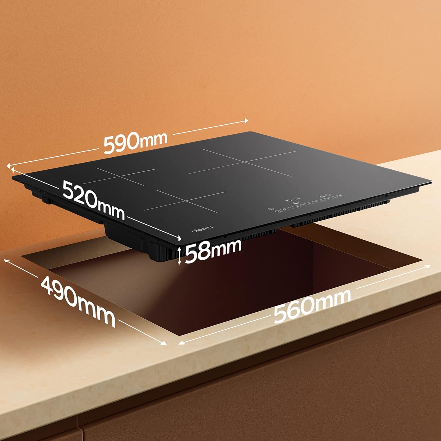 CIARRA Piano Cottura 3 Fuochi 60CM Piastra Induzione PowerBoost Accelera il Processo di Cottura, TouchSelect,Timer, CBBIH3B