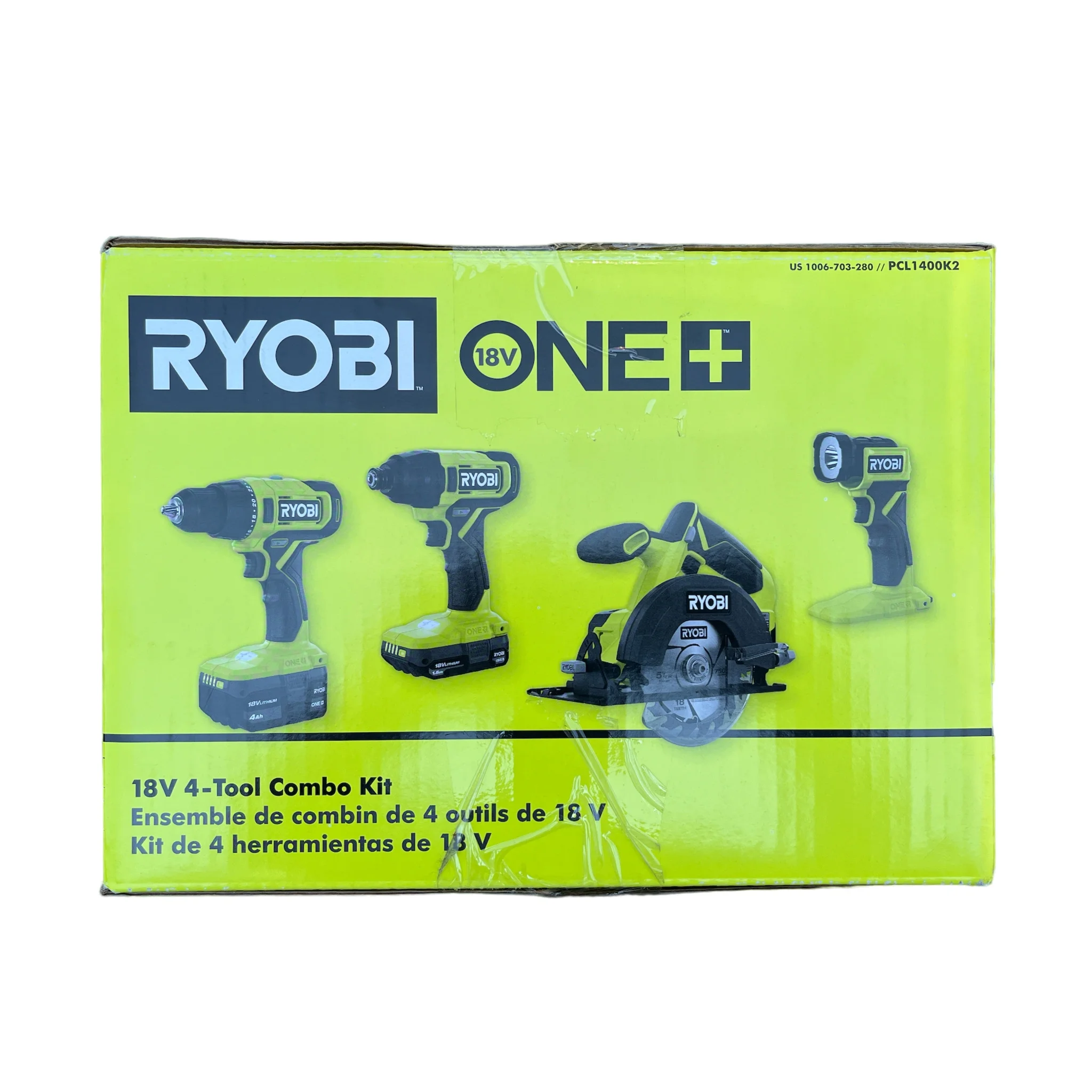 Ryobi ONE+ 18V Cordless 4-Tool Combo Kit with 1.5 Ah Battery, 4.0 Ah Battery, Charger and Storage Bag