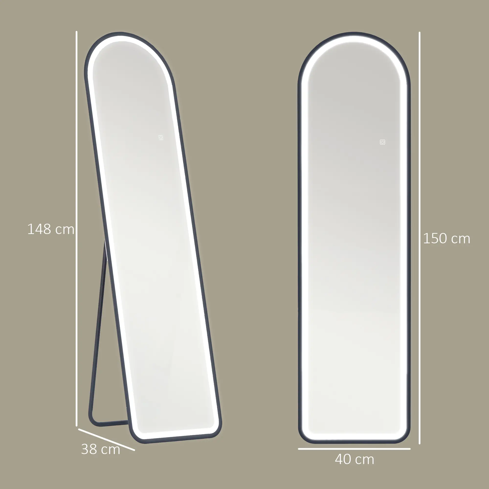 HOMCOM Standspiegel LED Touch Ganzkörperspiegel 3-in-1 Bogenform