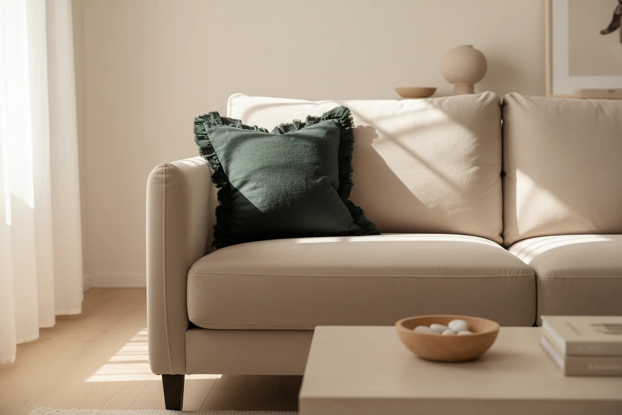 Forest Green Cushion with Feather Filling �C Linen 45x45cm