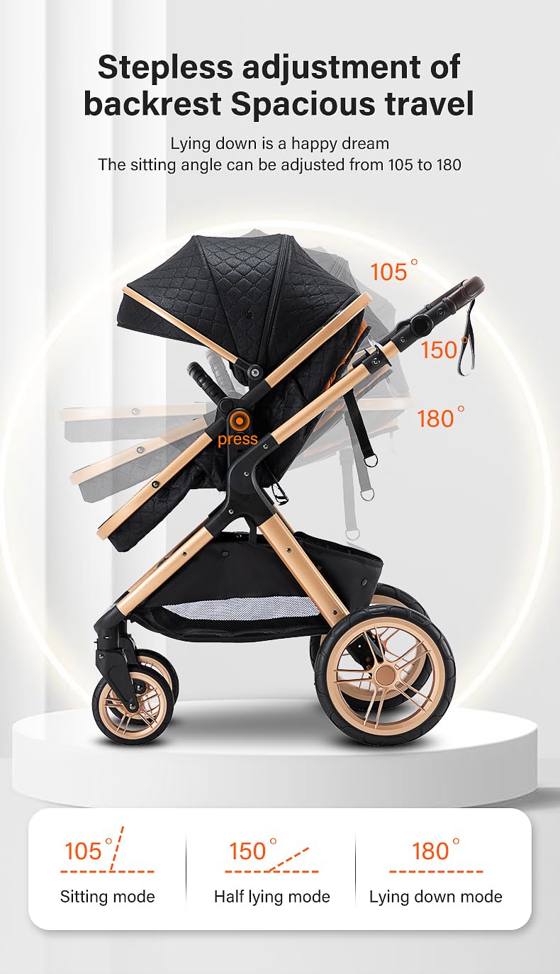 YAZOCO kinderwagen 3 in 1, Zusammenklappbar kinderwagen mit Wickeltasche,Komplettset Becherhalter,Moskitonetz, Fußabdeckung,Sitzzubehör (4 Rosa)