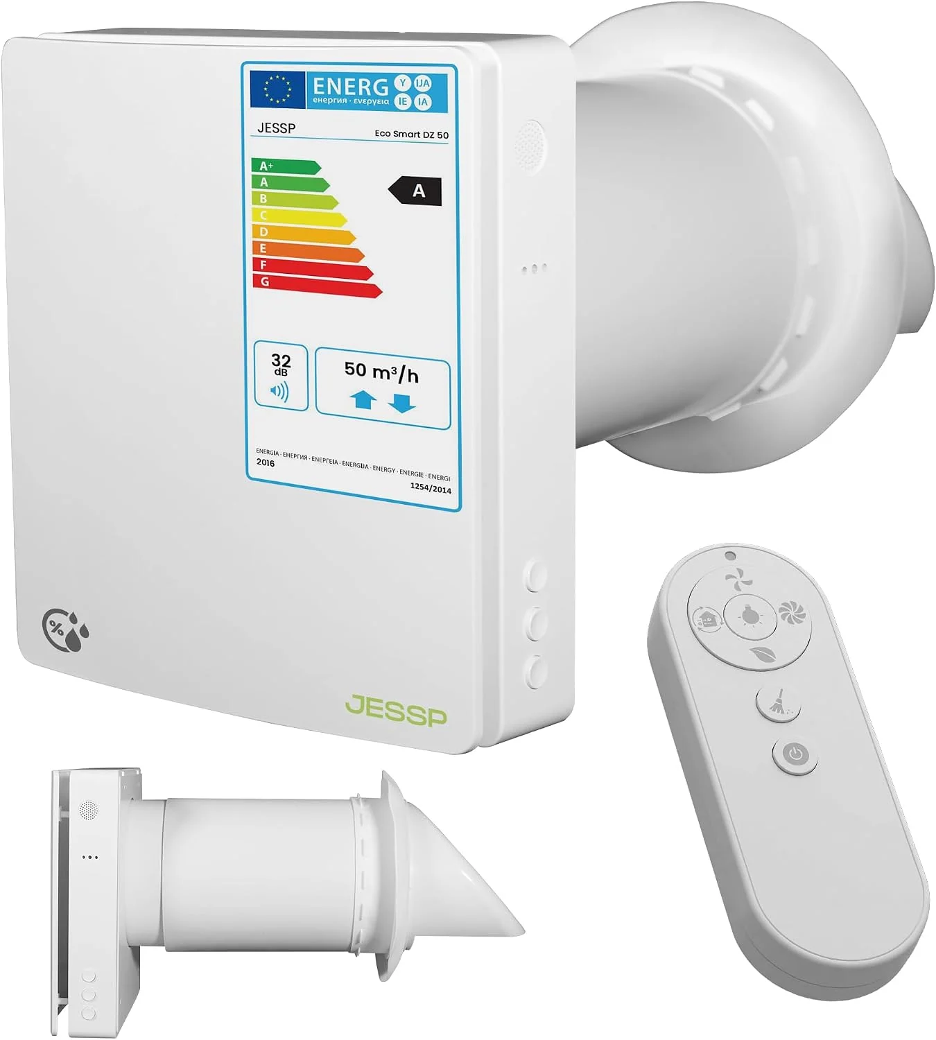Eco Smart DZWR, Lüftungssystem 160 mm, Lüfter mit Feuchtigkeitssensor, Dezentrale Wohnraumlüftung mit Wärmerückgewinnung, 60 m³/h, WLAN & App
