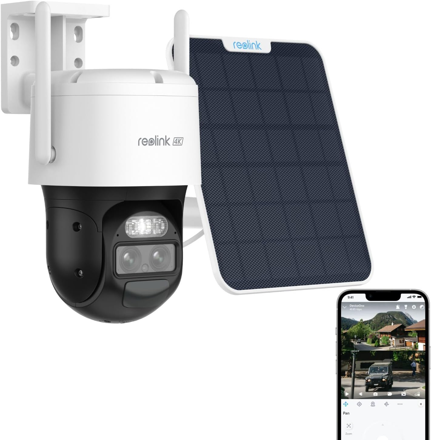 Reolink 4K PTZ Überwachungskamera Aussen Akku mit Auto-Tracking & Auto-Zoom, Dual Lens, 8MP Solar WLAN Kamera Outdoor, 2,4/5GHz WiFi, 30m Farbnachtsicht, KI-Erkennung, 360° View, TrackMix+Solarpanel