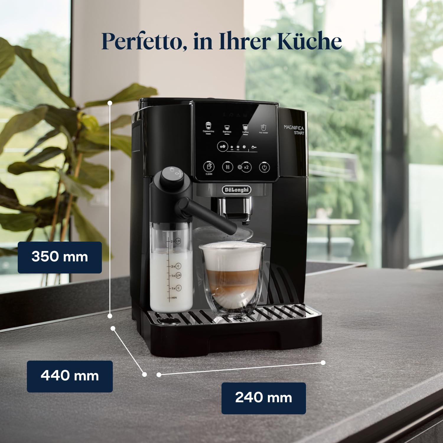 Kaffeevollautomat Magnifica Start mit 4 One-Touch-Getränken und LatteCrema Milchaufschäumsystem, 1,8 L, schwarz-grau
