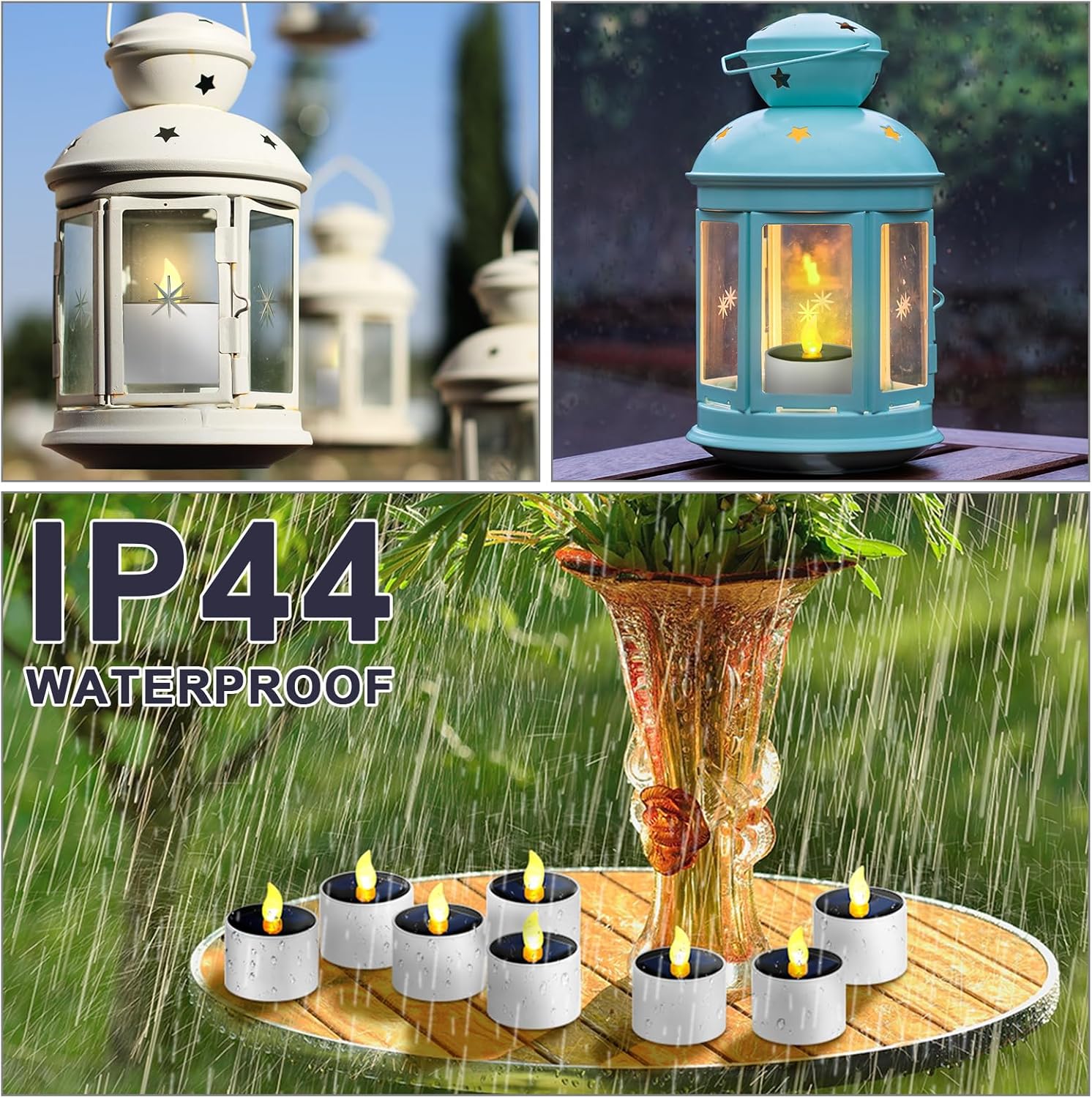 Retisee Solar-Teelichter für den Außenbereich, wasserdicht, flammenlos, wiederverwendbar, LED-Teelichter für Laterne, Garten, Party, Camping und Heimdekoration, 5,8 x 5,1 cm, 24 Stück