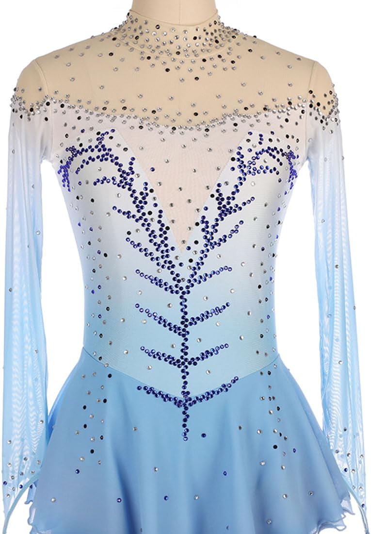 Eiskunstlauf Leistung Kleid Für Mädchen Eislauf Wettkampf Professionelle Wettkampf Kostüm Kleid Für Damen Langarm Für Gymnastikanzug Tanzkleid Strass Handgefertigt Gradient