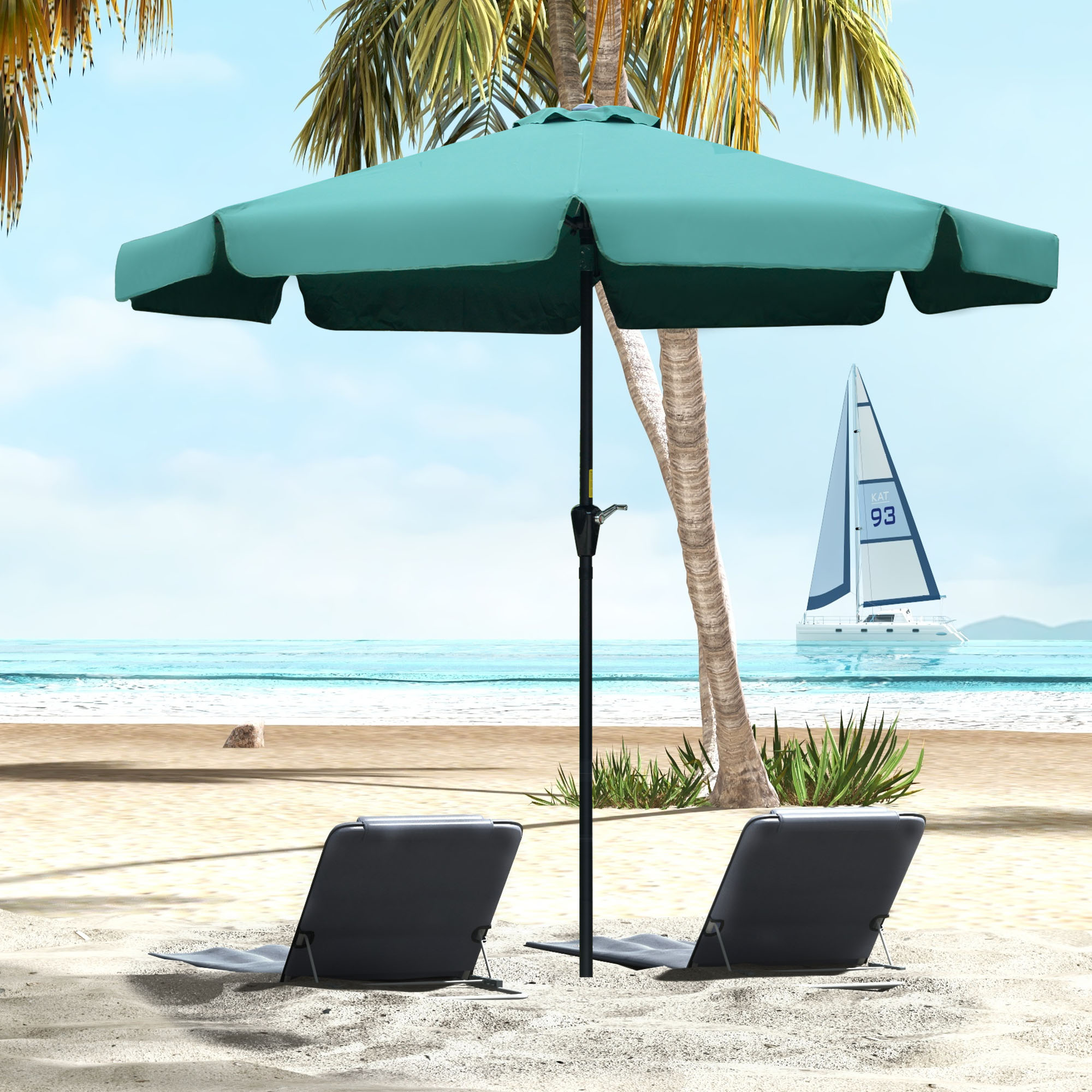 Outsunny Inklinierbarer Runder Schirm mit Kurbel, aus Aluminium, Metall und Polyester, Ø266x248,5 cm, Grün