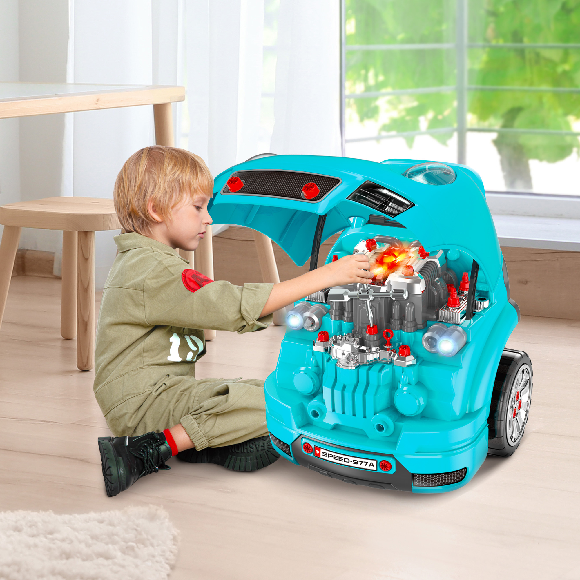 HOMCOM LKW Mechaniker 2 in 1 Kinder Bastelset Mechaniker Nachahmungsspiel zahlreiche Zubehörteile insgesamt 61 Teile Blau