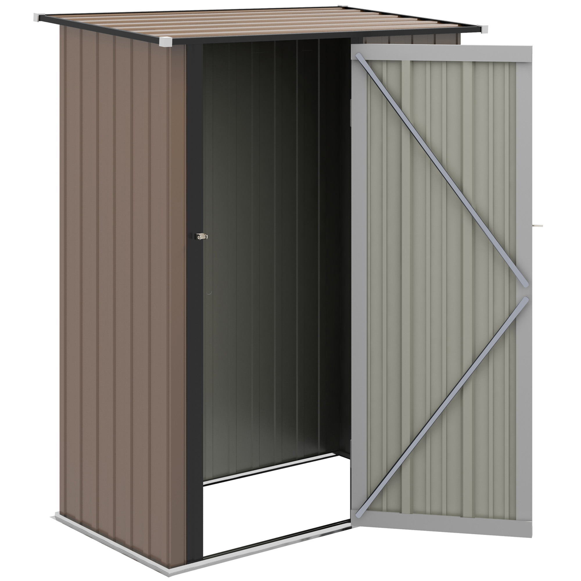 Outsunny Gartenpavillon 1,2 m² - Aufbewahrung für Werkzeuge - Gartenhaus mit verriegelbarer Tür - braune Stahltür