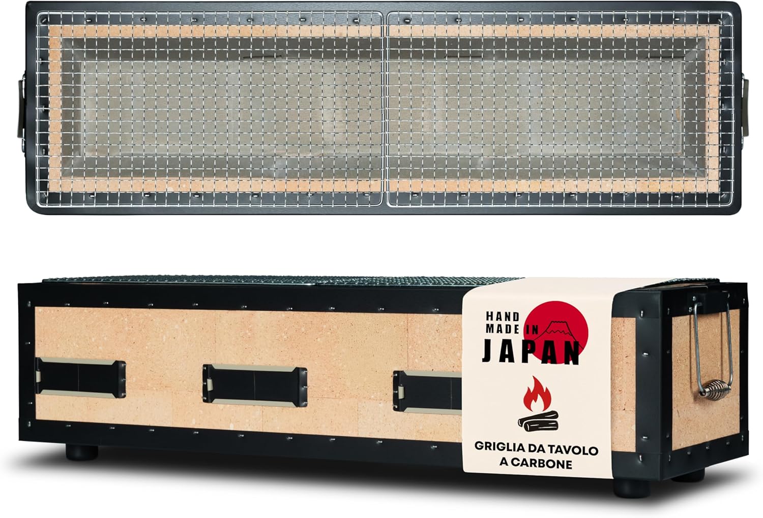 Griglia Konro – Barbecue giapponese tradizionale a carbone in pietra diatomite naturale – Ideale per Yakitori & Yakiniku – Grill da tavolo compatto – Fatto a mano in Giappone – Grande (77x23x20cm)