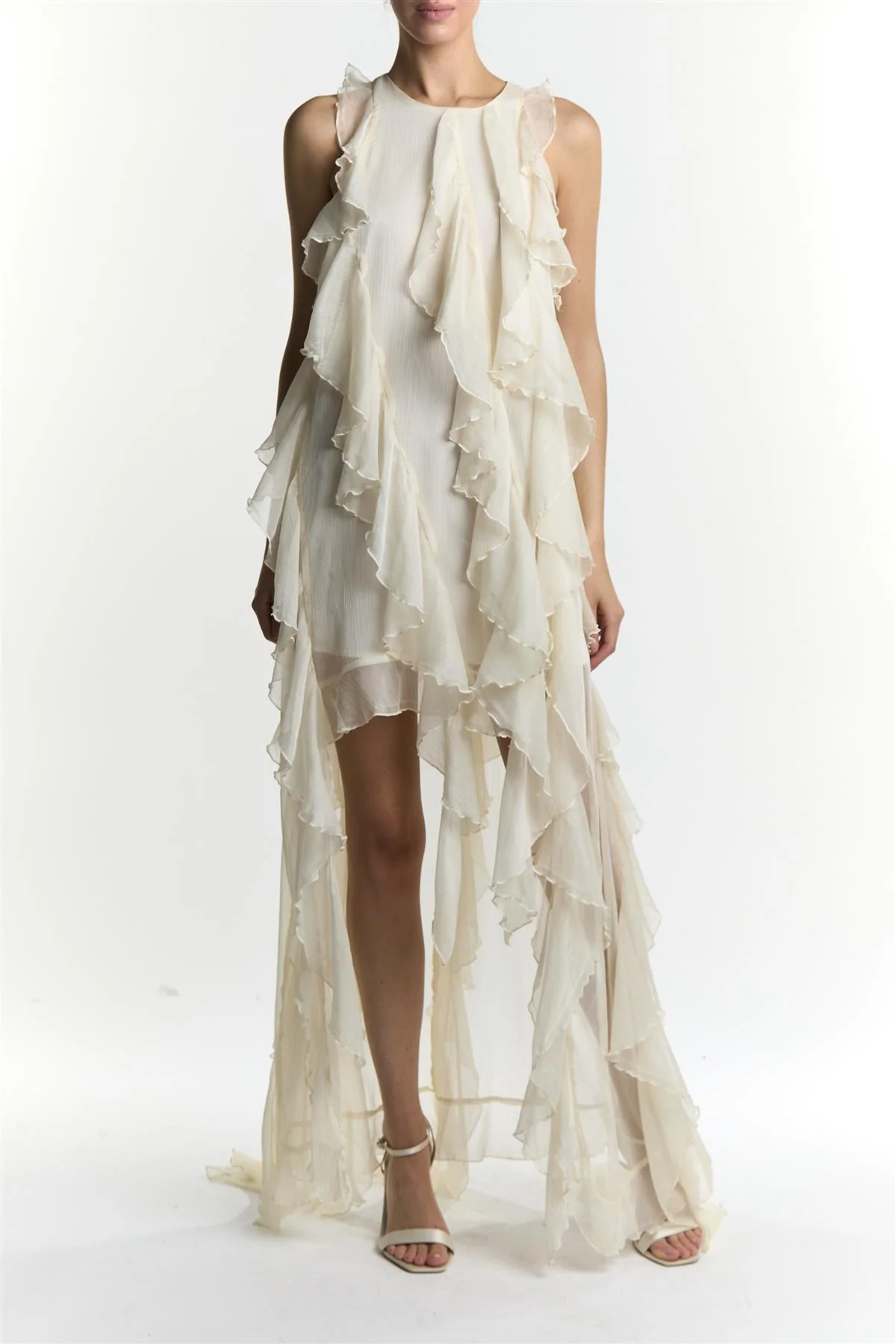 Liv Cream Ruffle High Neck Maxi Dress