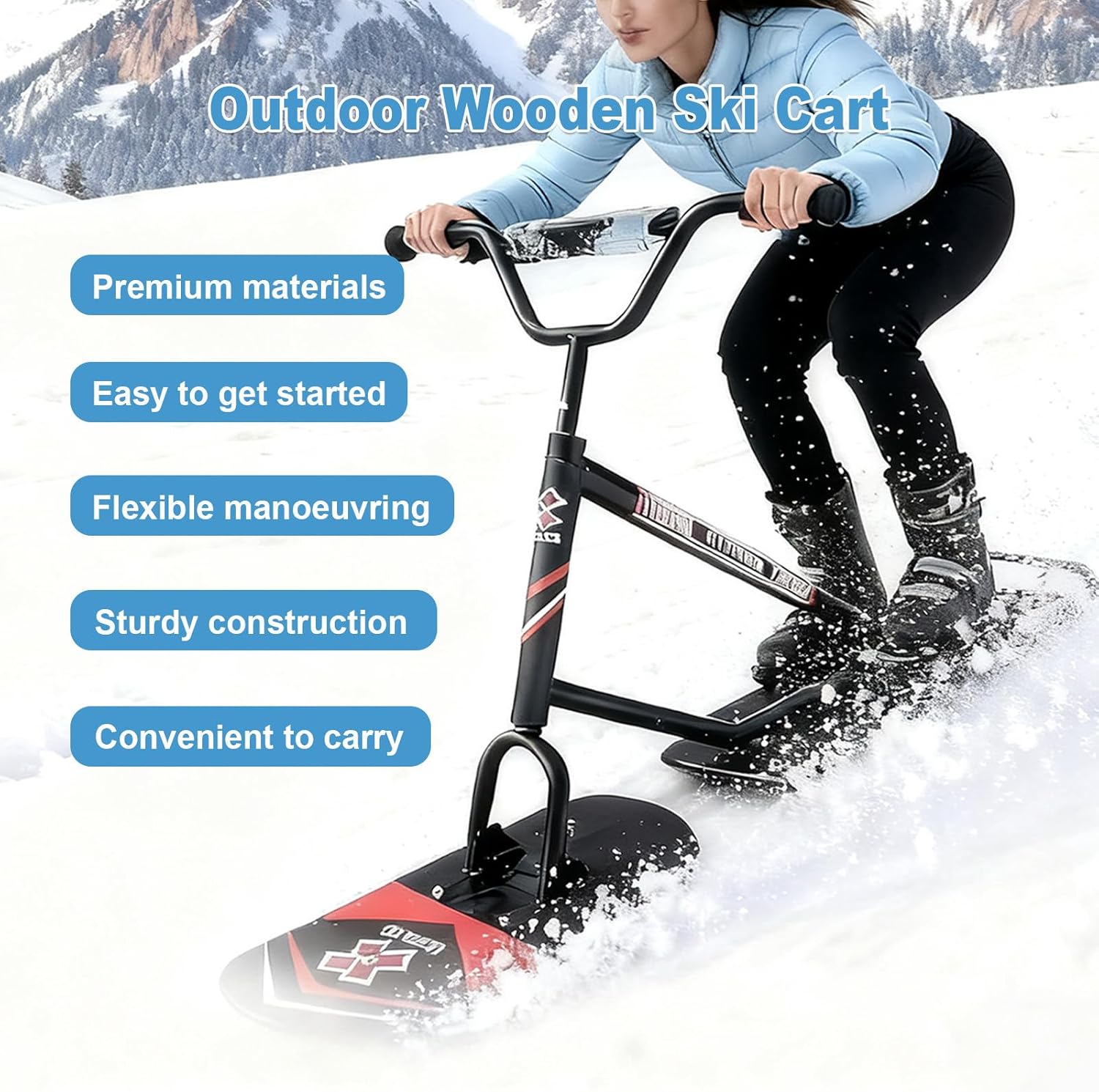 2026 Neuer Schneegleitschlitten, Geländegängiger Schneescooter Für Erwachsene – 360° Drehbare Lenkung + 150 kg Tragfähigkeit, Verstärkter Aluminiumrahmen Für Winterabenteuer Black